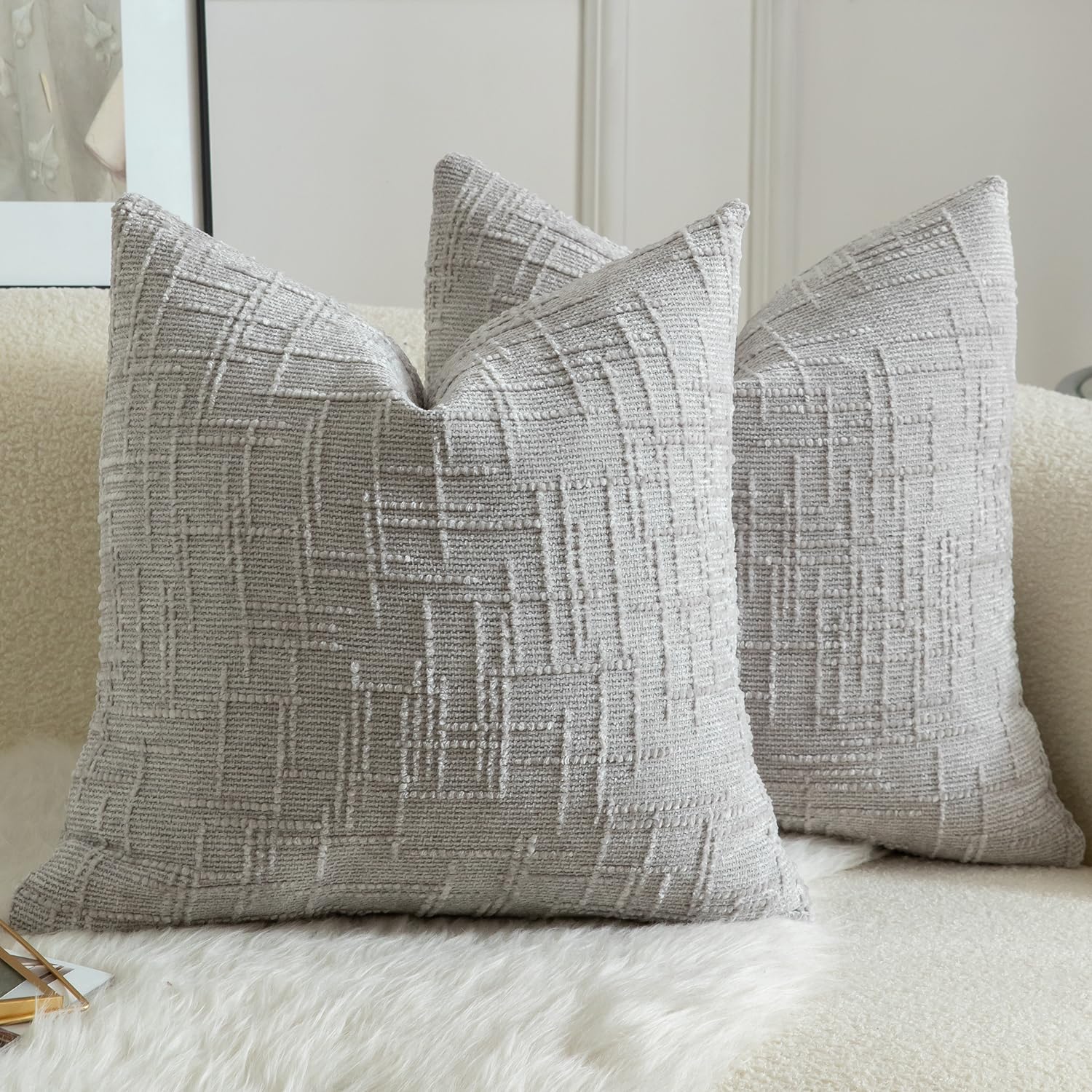 Mandioo Pack of 2 Solid Decorative Soft Chenille Light Gray Cushion Covers 50x50cm 20x20 Inch Lumbar Accent Solid Throw Pillow Case Soft Cozy Luxury Pillow Covers for Sofa Couch Bedroom — image 1