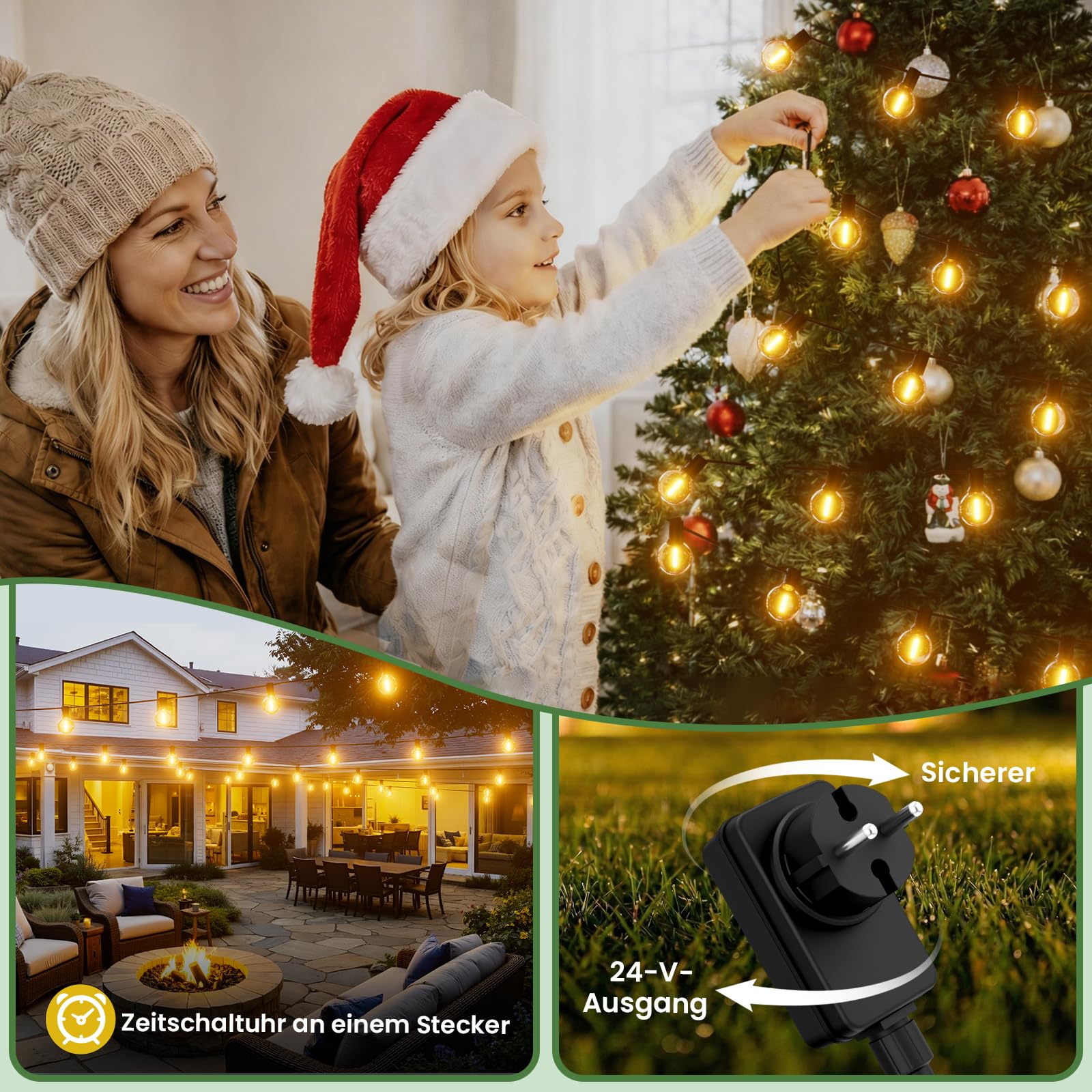 Yuusei Lichterkette Außen Strom, 45,7M Lichterkette Outdoor LED mit Dimmer, IP45 Wasserdicht, 58+2 G40 Dimmbar Aussen Glühbirnen Lights für Garten, Pavillon, Balkon, Camping, Party, Hochzeit