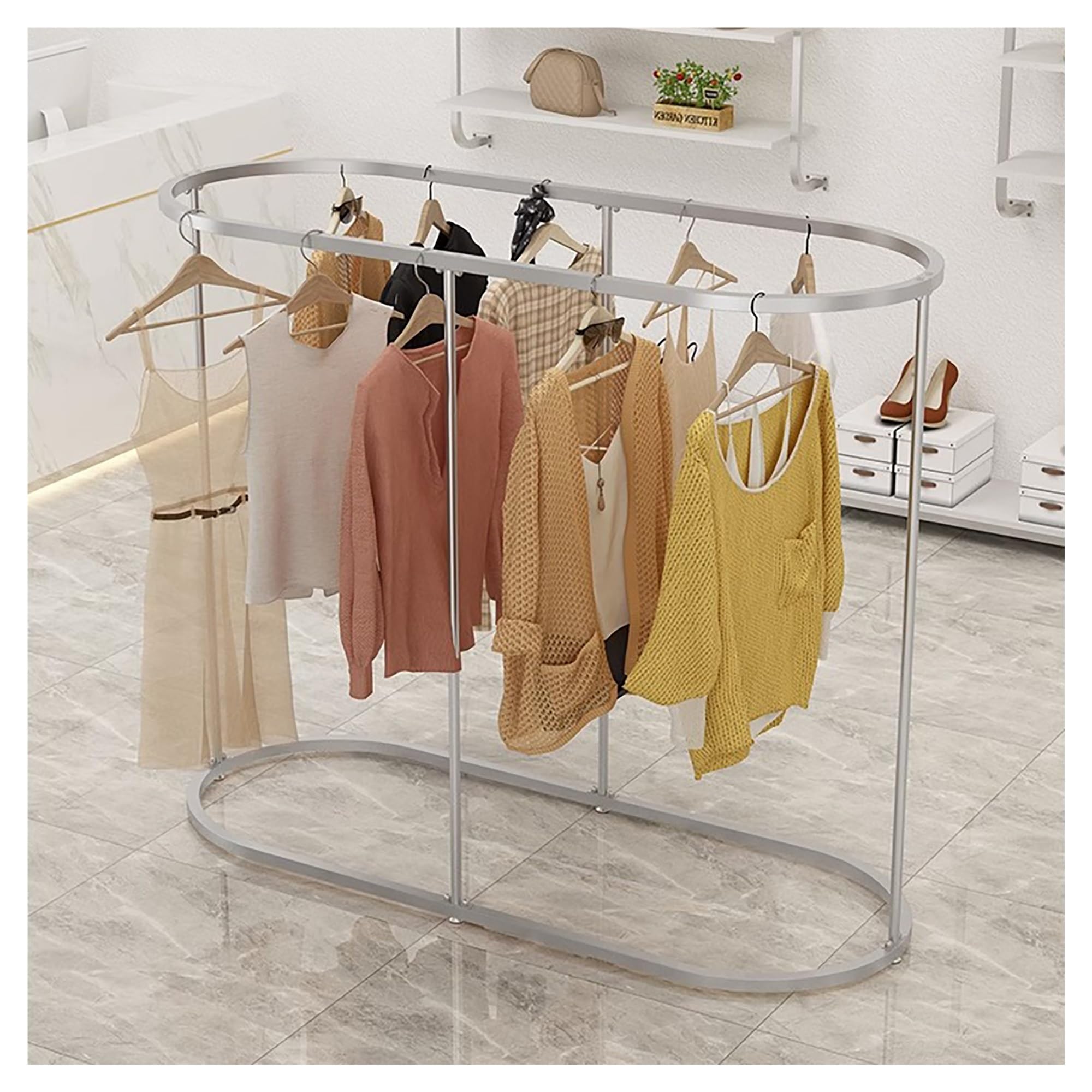 JKJZSALJ Creative Metal Garment Rack For Boutique Clothing Stores - Freestanding Floor-Standing Clothes Rack Ideal For Bedroom Hall & Retail Display