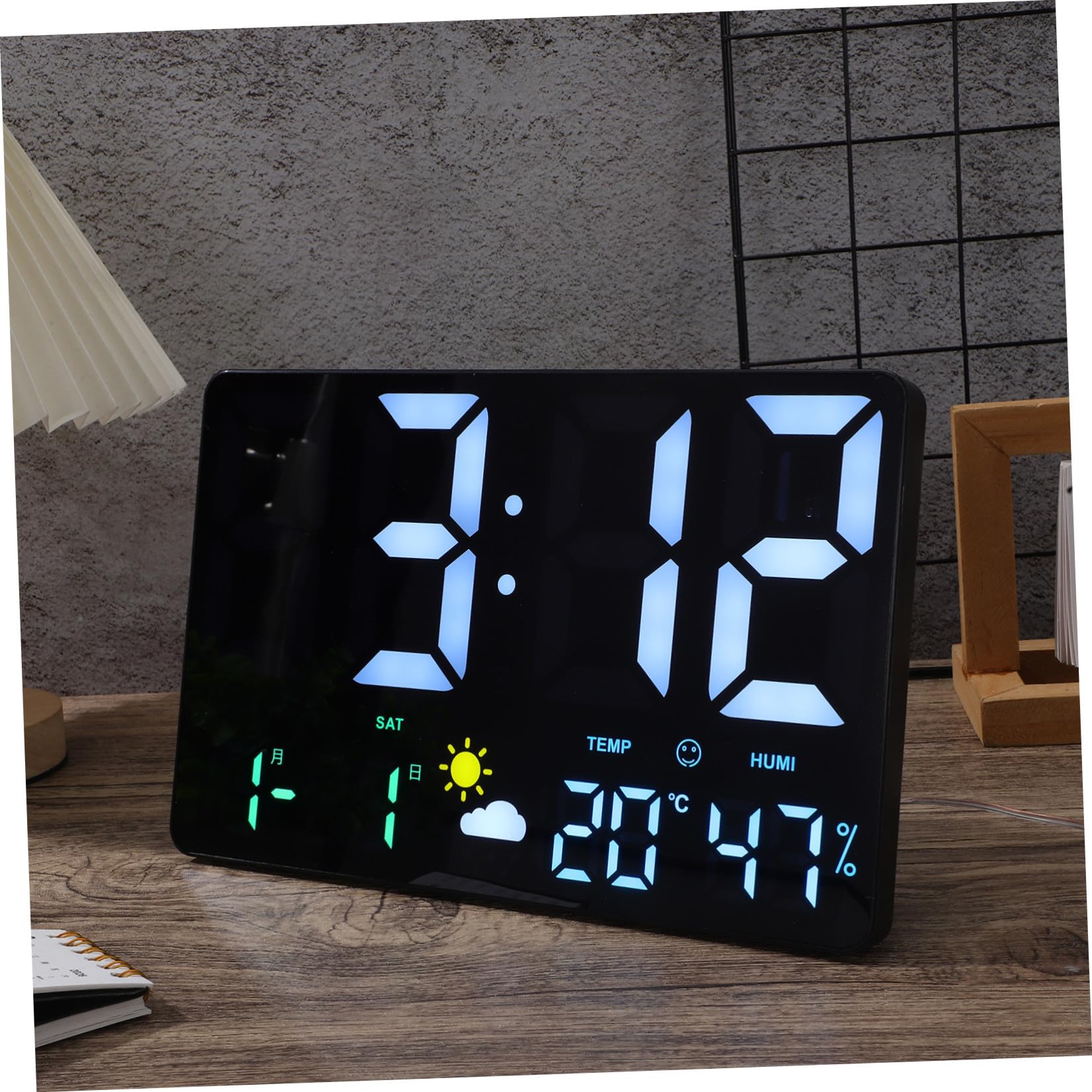 Orologio Digitale da Parete Nero Display Grande, Led, Ufficio | Previsioni Meteo, Sensore Pressione Aria, Conto alla Rovescia, Soggiorno