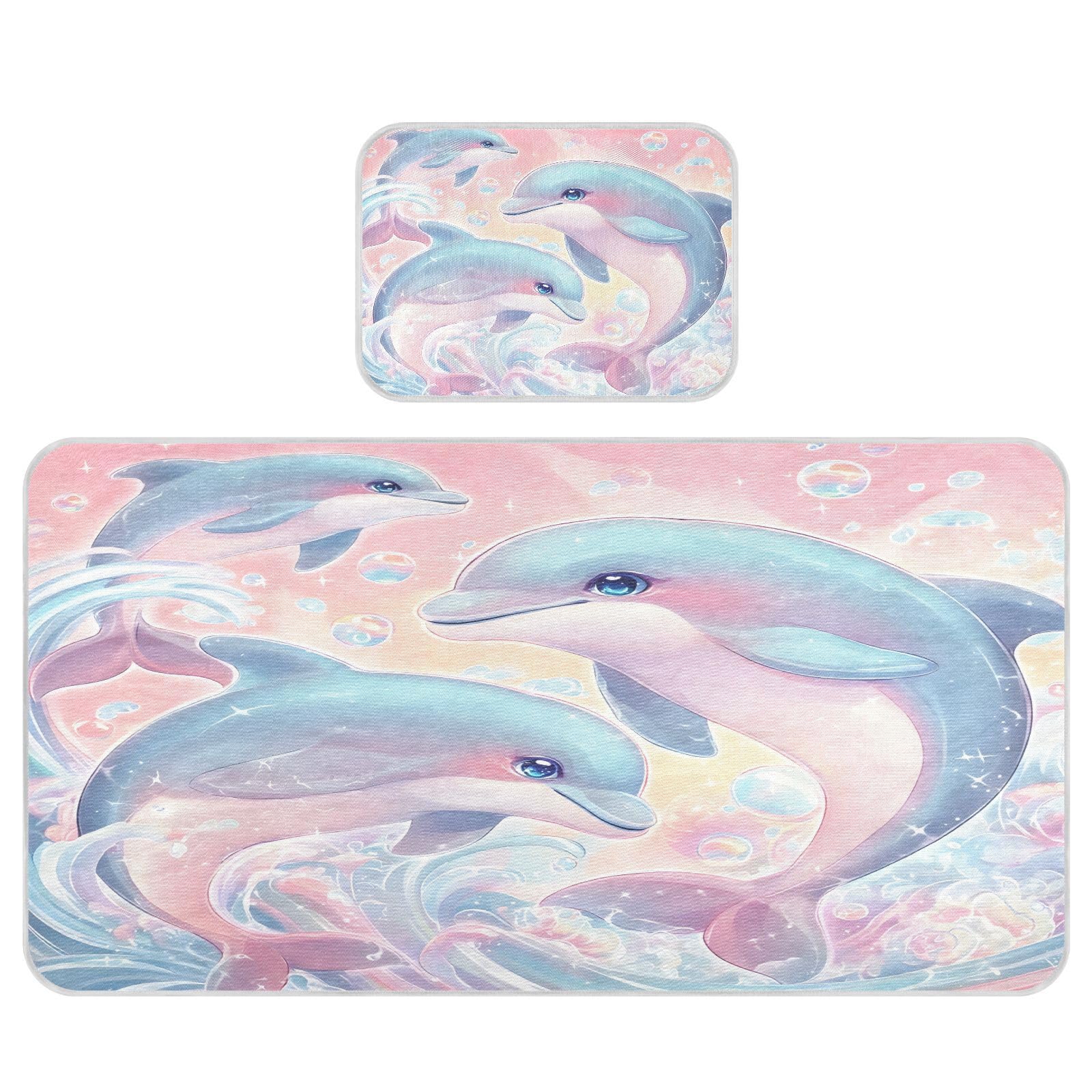 Bolaz Summer Sleeping Bed Pad, Three Cute Dolphin Cooling Mattress Set Breathable Bed Mat Ice Silk Mat + Pillow Cover for Toddler Boys Girls