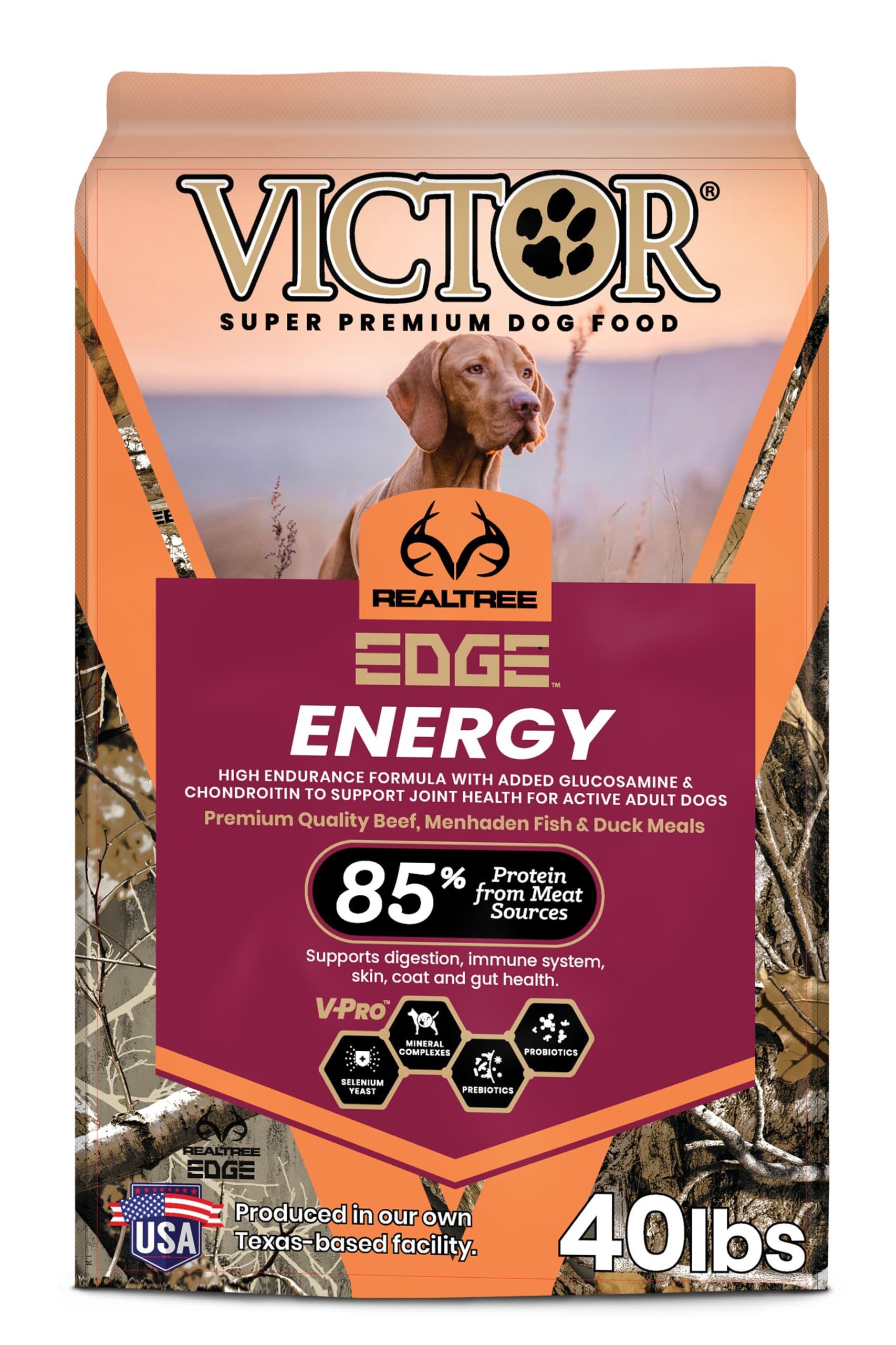 VICTOR Super Premium Dog Food – Realtree Edge Energy Dry Food for Highly Active Dogs – 28% Protein, 22% Fat – Gluten Free Kibble with Glucosamine and