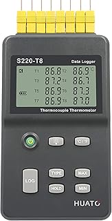 S220-T8 Eight Channel Thermocouple Data Logger with External Power Supply and 3 Points NIST Traceable Certificate, Measuring Range -200 to 1800°C