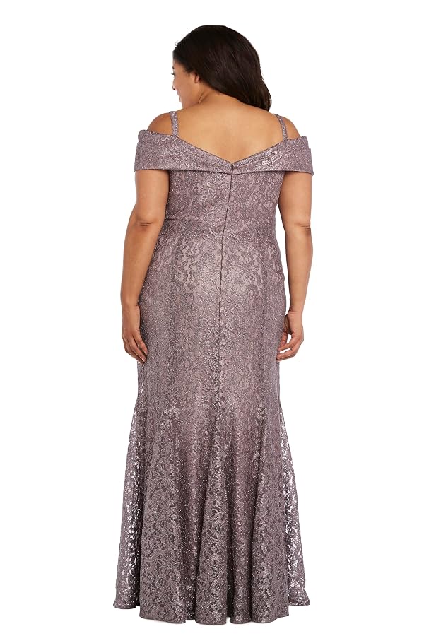 R&M Richards Women's Off The Shoulder Formal Gown - Glitter Lace Mermaid Evening Dress for Wedding Guest & Cocktail Attire Mocha by R&M Richards - Used condition - Image 2