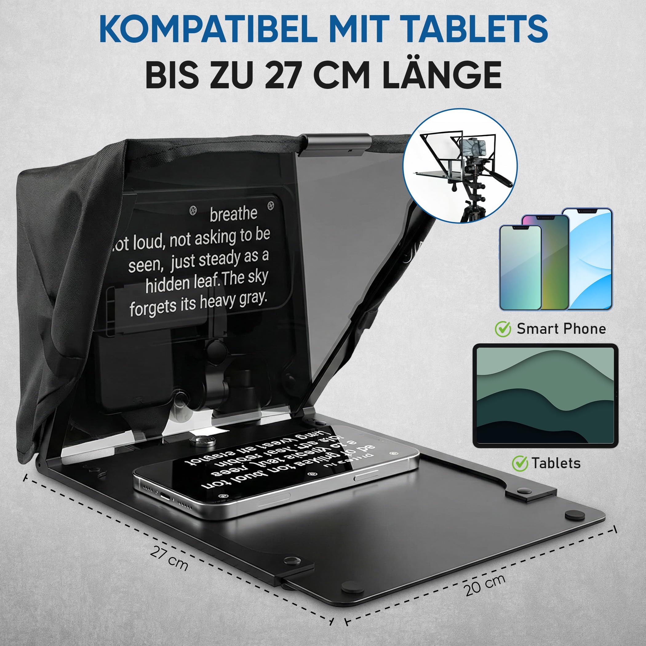 NEO Teleprompter für Kamera, Smartphone & Tablet – Autocue Prompter kompatibel mit DSLR, Webcam & iPad – Teleprompter für YouTube Videos, Vlog, Streaming, Interviews & Präsentationen