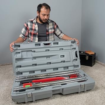 ROBERTS 10-254 23-1/2 Foot Power-Lok Carpet Stretcher Kit with 17 Locking Positions and 18 Inch Tail Block with Wheels, Including Wheeled Carrying Case , Red