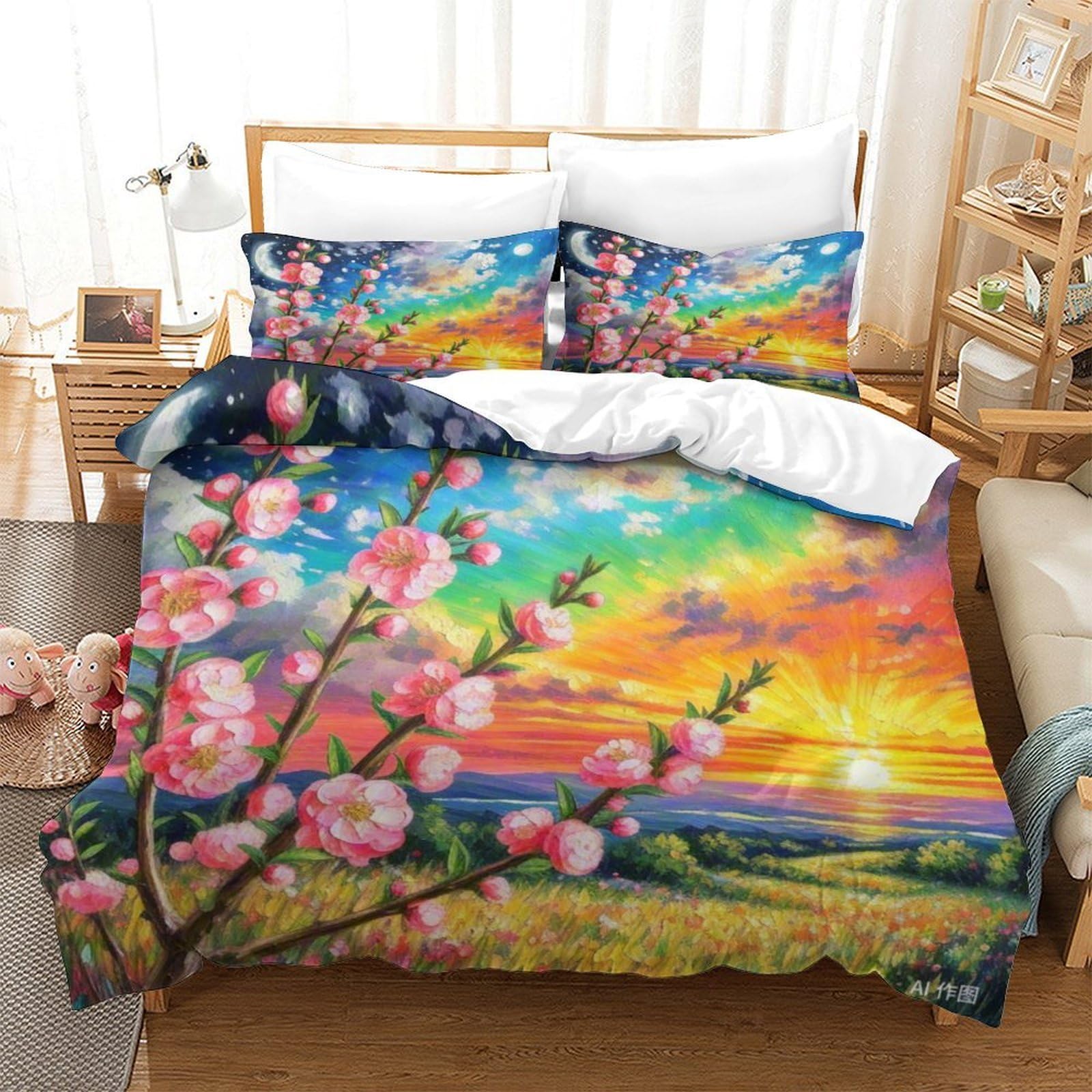Housse de couette super king 260x220 linge de lit microfibre imprimée 3D prune pour chambre