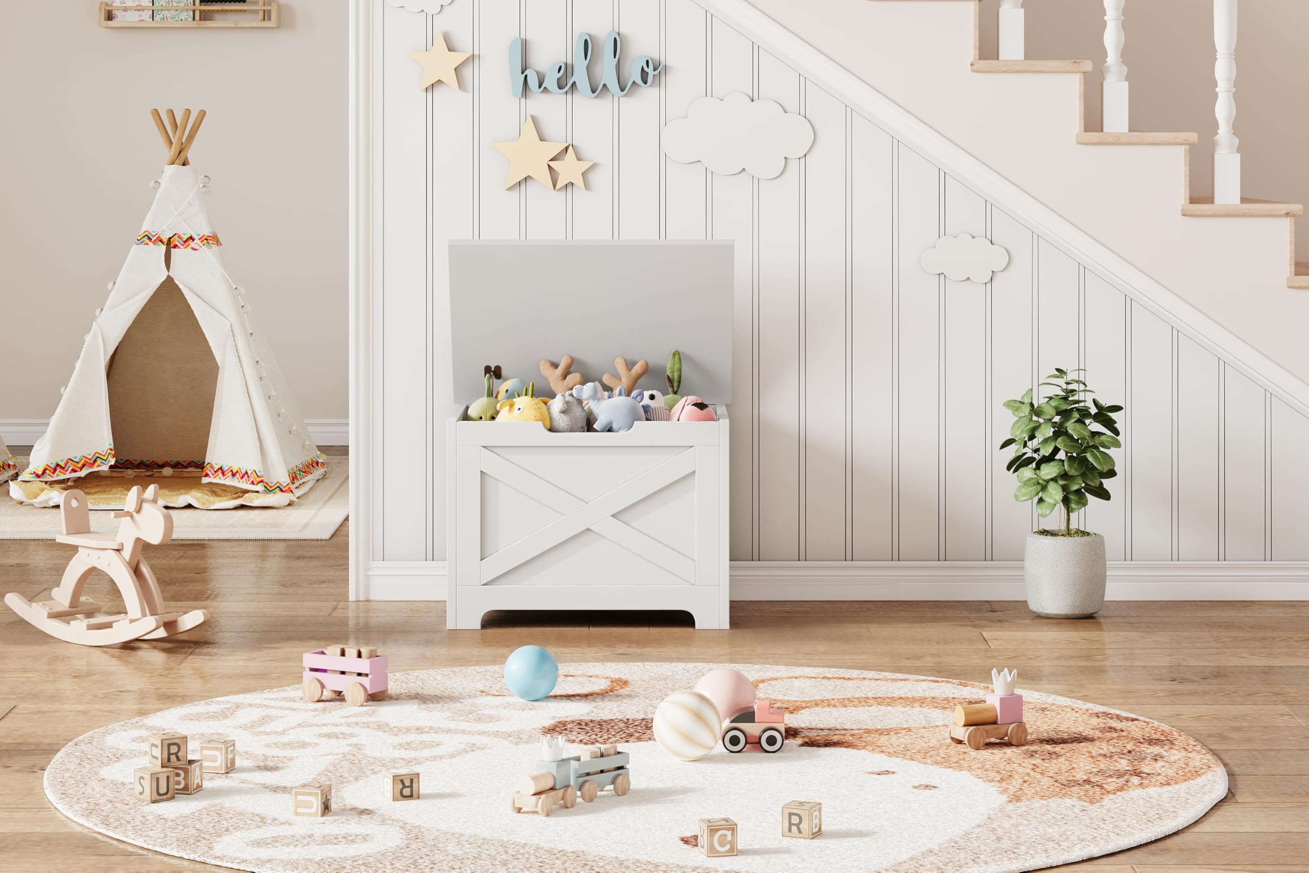Zstar Baúl De Almacenamiento, Banco De Madera con Bisagra De Seguridad, Fácil De Montar, Zapatero Grande para Entrada, Sala De Estar y Dormitorio.