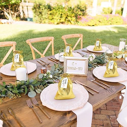 Miniatura 5 de DOYIDE 50 bolsas de regalo con cordón dorado, bolsas de joyería de 7 x 9 pulgadas, bolsas con cordón, bolsas brillantes para recuerdos de fiesta