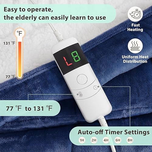 Miniatura 3 de Homemate Manta térmica con peso  Manta eléctrica de 50 x 60 pulgadas, 10 libras, calentamiento rápido, manta pesada de 12468 horas de apagado