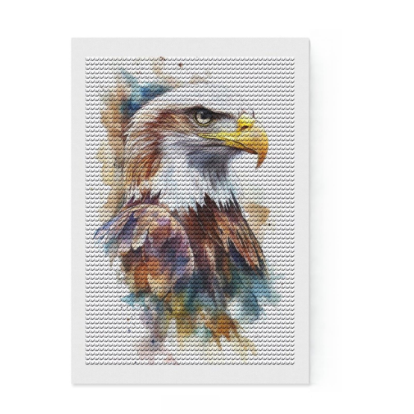 Junmoney Watercolor Bald Eagle Round Drill Diamond Painting 8"x12", Round Gems, Birthday Gift, Home Wall Art, Boho Decor, for Family Craft Time