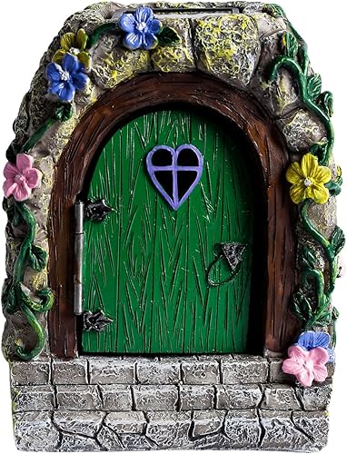 A Solar Fairy Door Garden Miniaturas con escalones y puerta de apertura resina, adornos impermeables y brillantes, accesorios iluminados para pared,
