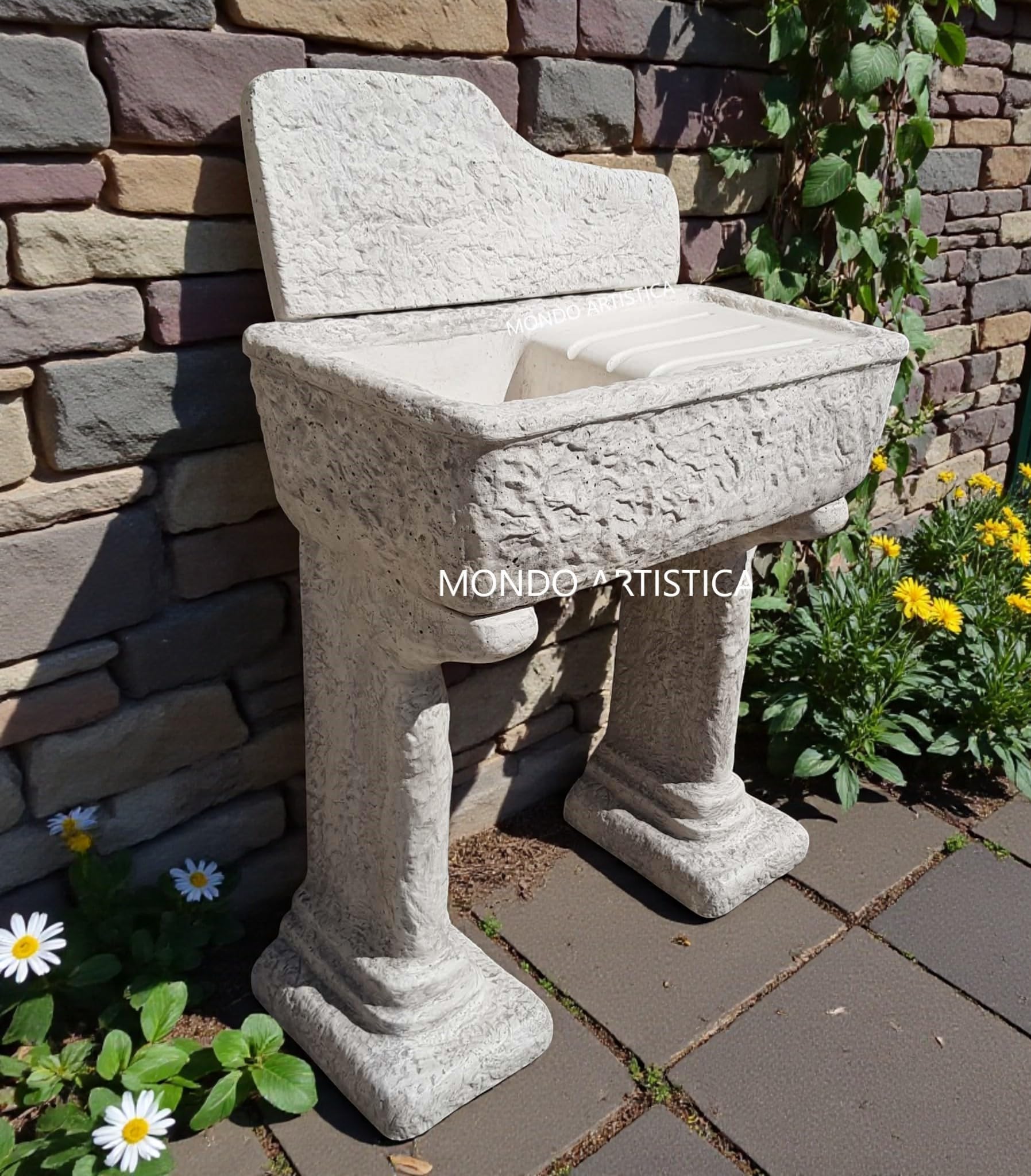 LAVANDINO LAVABO VASCA PILOZZO FONTANA PER CUCINA DA ESTERNO GIARDINO IN CEMENTO MARMO ALTEZZA 113 CM