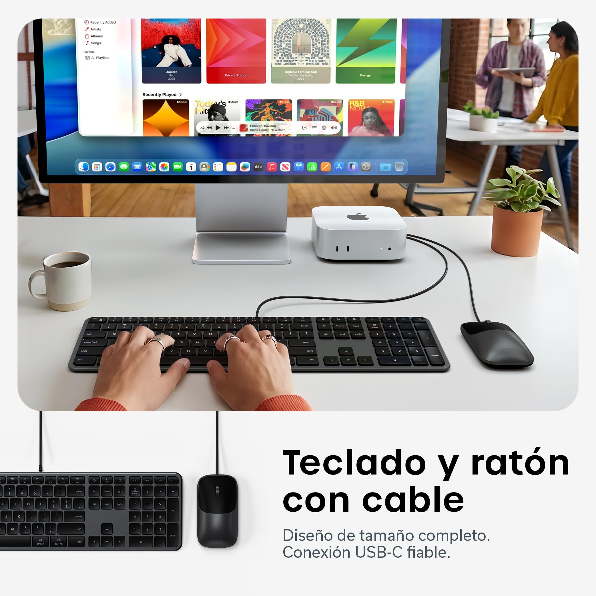 SATECHI Teclado y Ratón con Cable Slim CLX3, QWERTY US, Negro Espacial | Distribución Americana, teclado y ratón con cable, USB-C Plug and Play, para Mac, PC Windows y Android