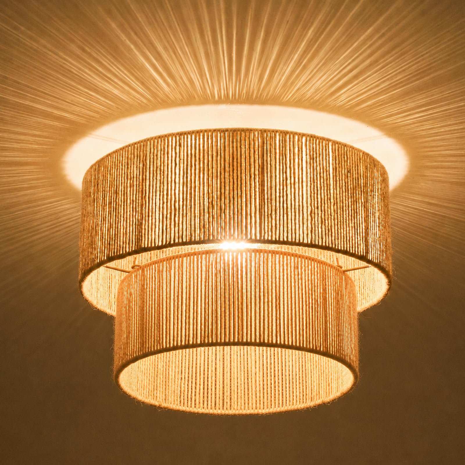 NUODIFAN Boho Deckenlampe aus Juteschnur 40 cm rustikale Jute-Leuchte für Schlafzimmer, Wohnzimmer, Küche, E27 Fassung