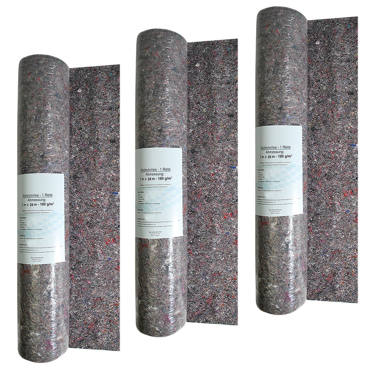 HELO Antirutsch Malervlies 3 x 25 m Rolle (Breite: 1m) wiederverwendbar, Profi Maler Schutzvlies Abdeckvlies aus saugstarken Baumwollfasern 180 g/m² mit undurchlässiger und rutschfester Unterseite