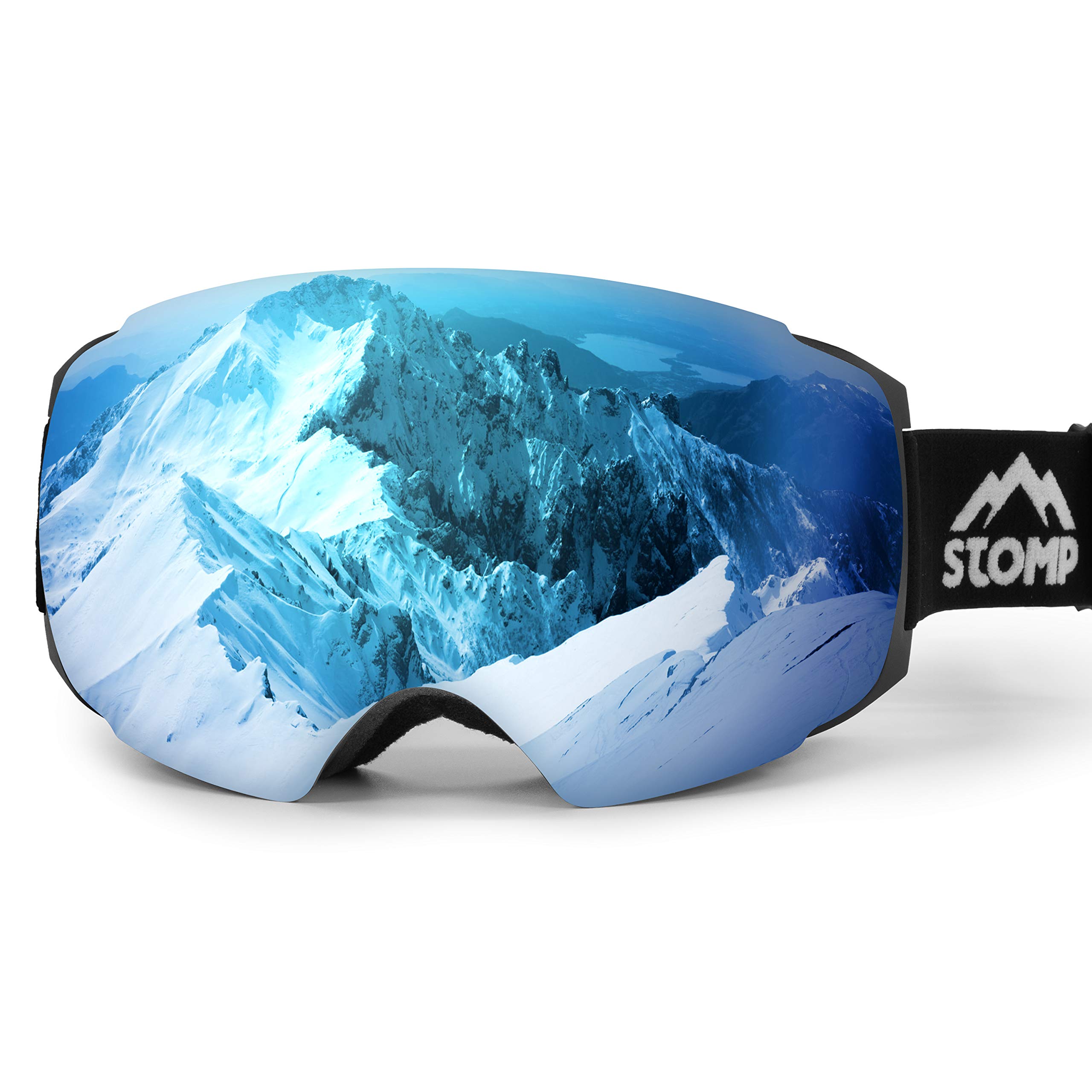 Photo 1 of Stomp Ski Goggles PRO - Frameless, Interchangeable Lens 100% UV400 Protection Snow Goggles for Men & Women OTG Ice Blue-vlt 15%