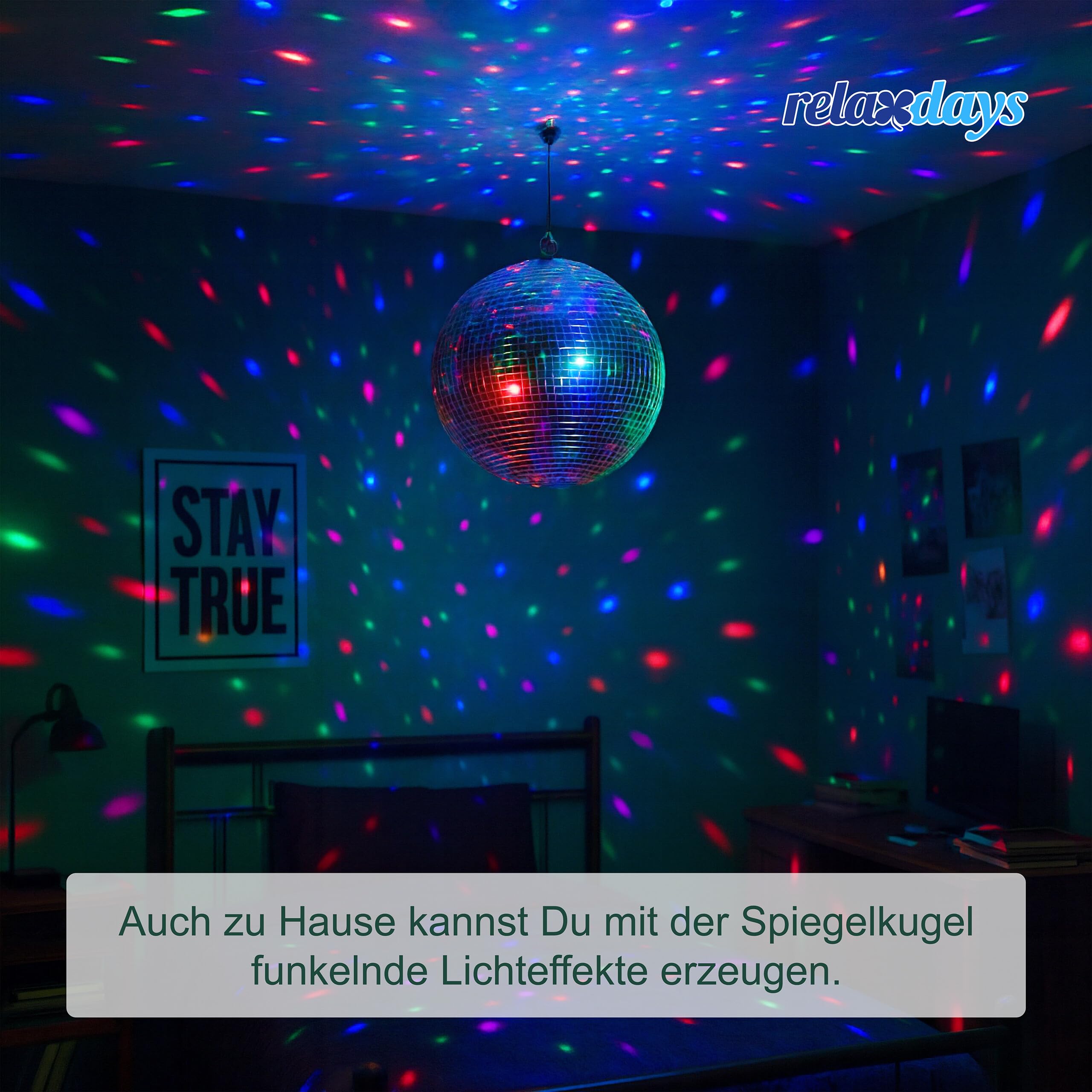 Relaxdays Discokugel, Ø 50 cm, Deko Spiegelkugel zum Aufhängen, große Partykugel mit Metallöse, Discoball Party, Silber