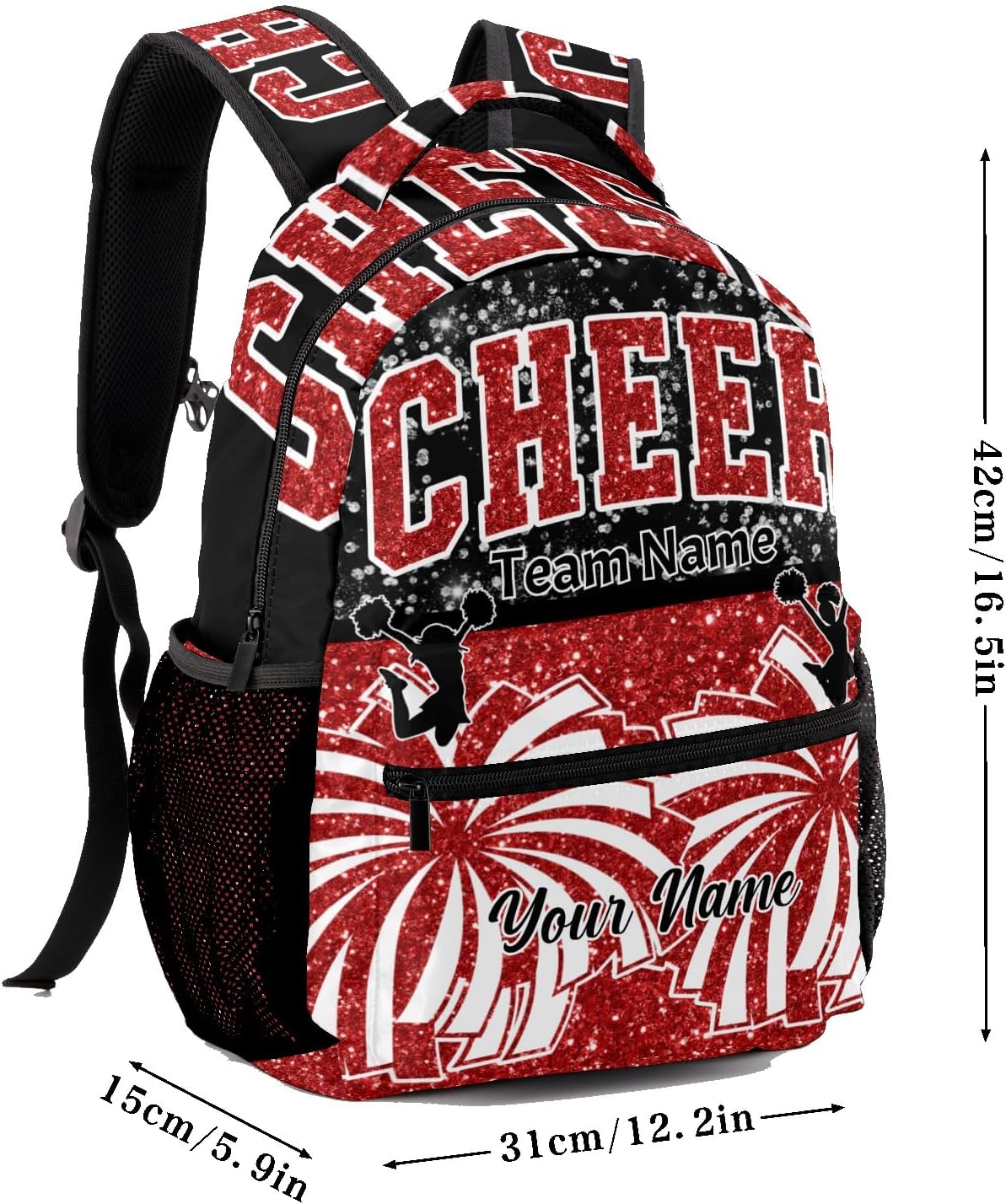 Red Cheer Custom Cheer Bag Backpack for Cheerleader Personalized Cheerleading Backpack Bag, Cheer Coach Casual Travel Daypack