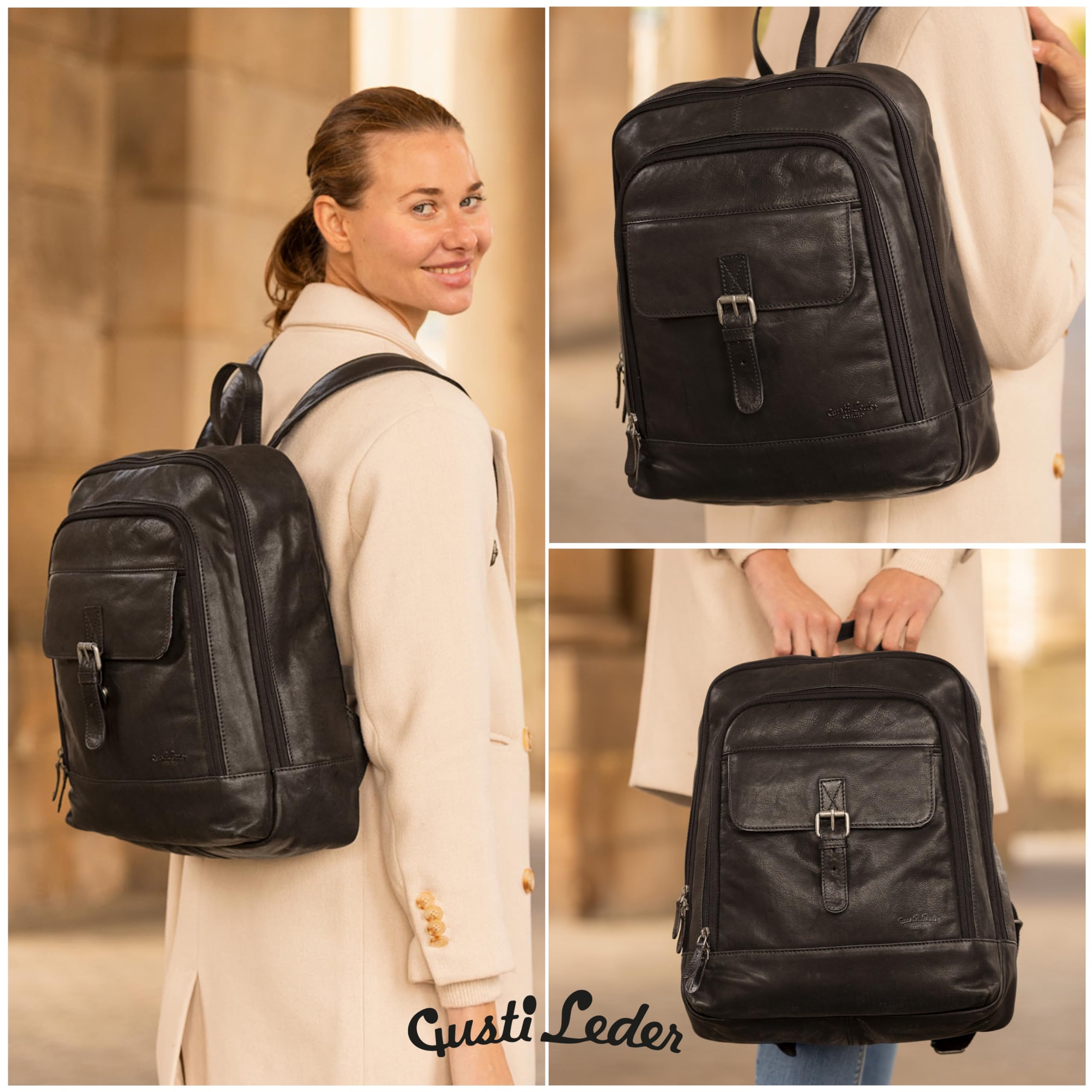 Gusti Leder Rucksack für Damen & Herren – Niki | Vintage Lederrucksack aus pflanzlich gegerbtem Rindsleder | 15.6" Laptopfach | Praktische Fächer & stilvolles Design