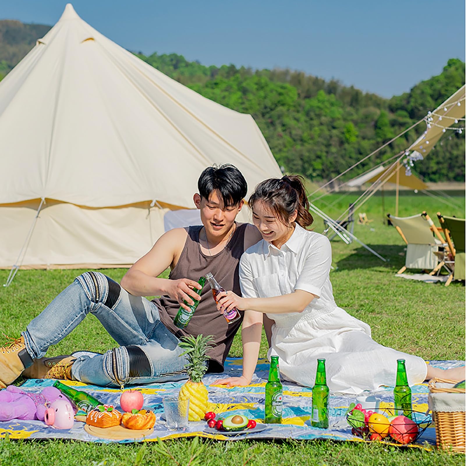 Coperta Picnic Impermeabile, Coperta da Spiaggia Portatilecon Maniglia Grande Materassino da Coperta da Picnic in Famiglia, Coperta Esterno Prova Sabbia per Viaggi, Campeggio