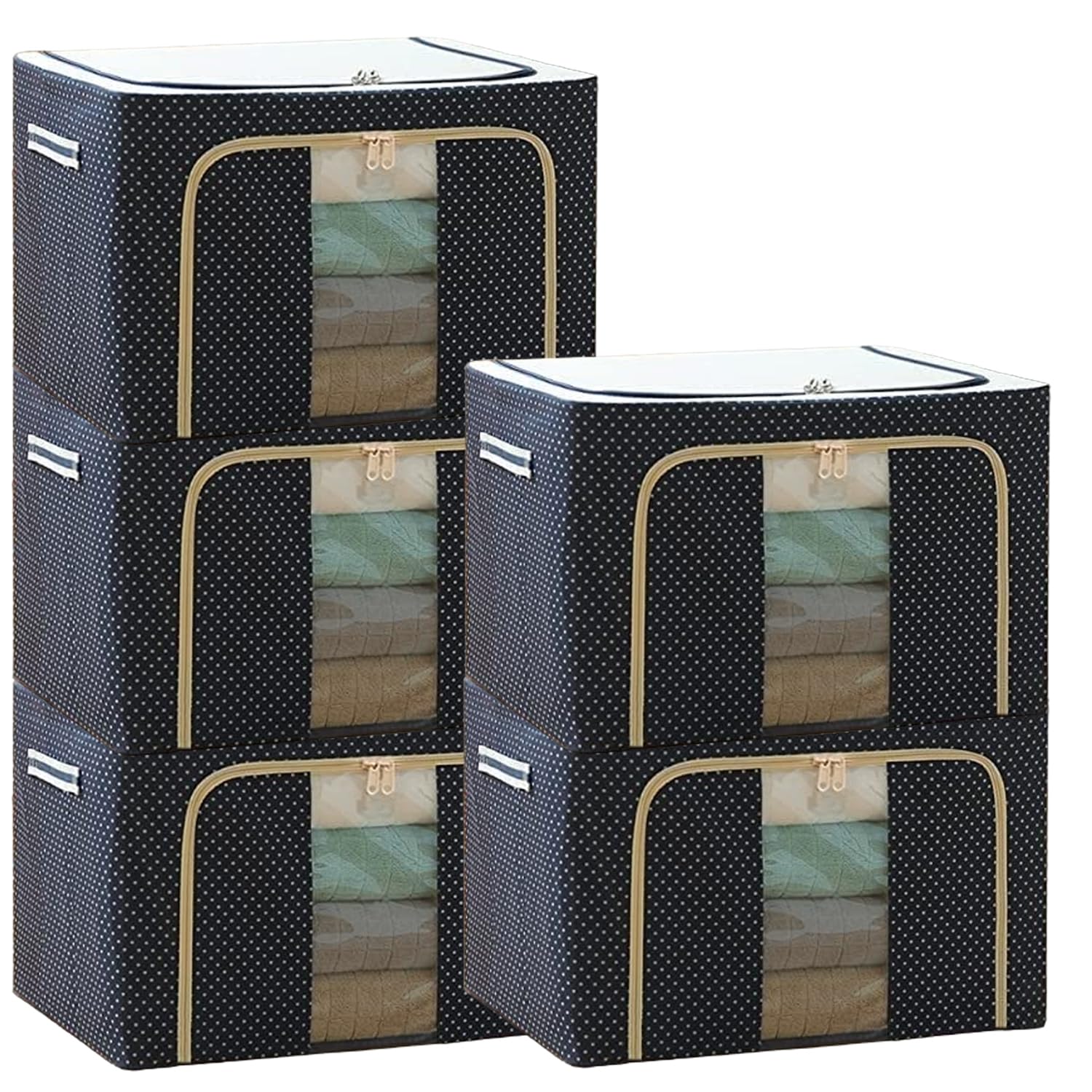 Panchhi Store Non-Woven Clothes Organiser For Wardrobe 44 Liter Large Storage Box For Clothes Foldable Steel Frame Wardrobe Cloth Box With Zipper With Clear Window&Handle Organizer Pack Of 5 (B0CJTYR4Y9) Amazon Price History, Amazon Price Tracker