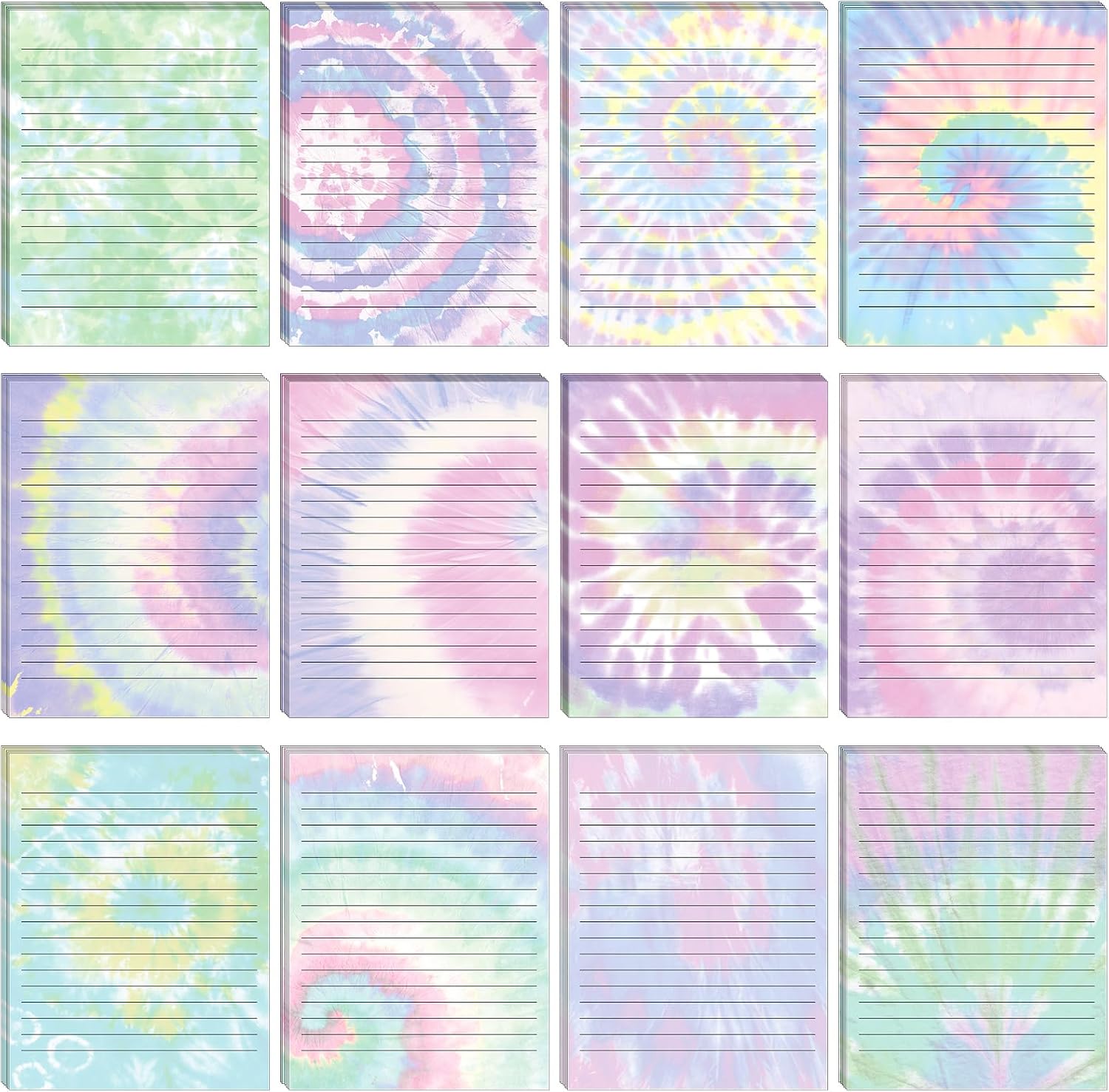 Patelai 120 Sheets Stationery Writing Paper 8.5 x 11", Tie Dye Style