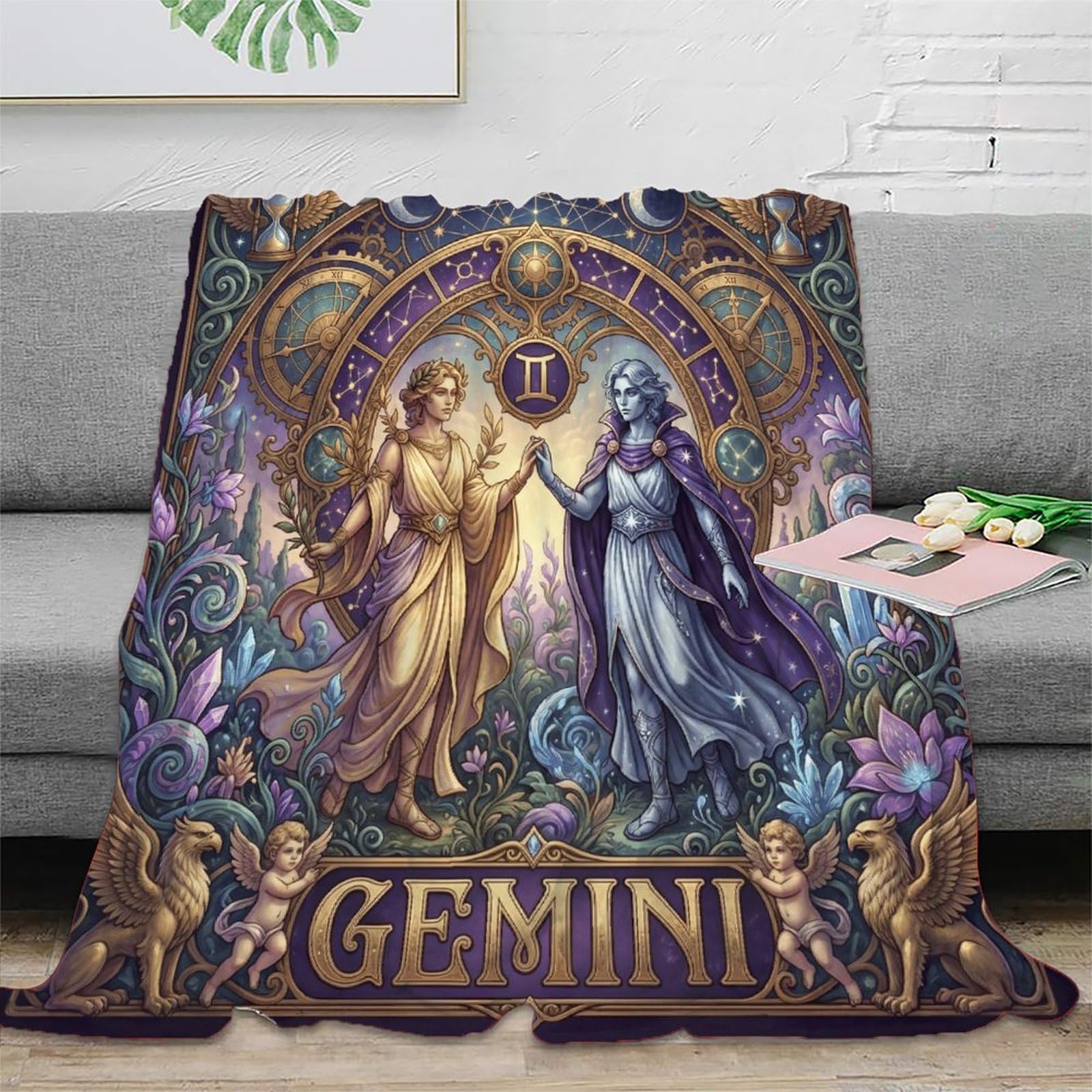 W7C8U2X3 Gemini Zodiac Constellation Flannel Throw Blanket, Office Nap Use
