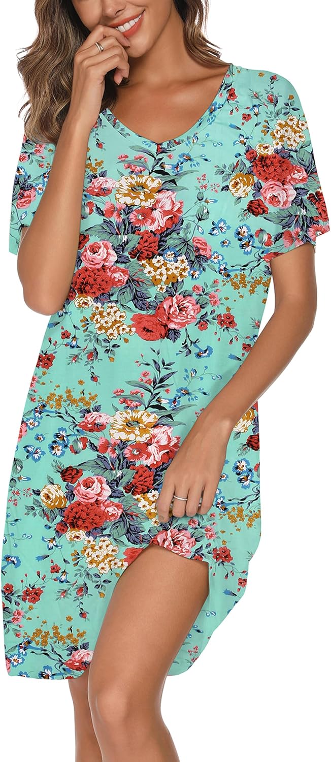 Nightgowns for Women Soft Cotton Sleep Shirts Short Sleeve Sleepwear S-XXL - Image 3
