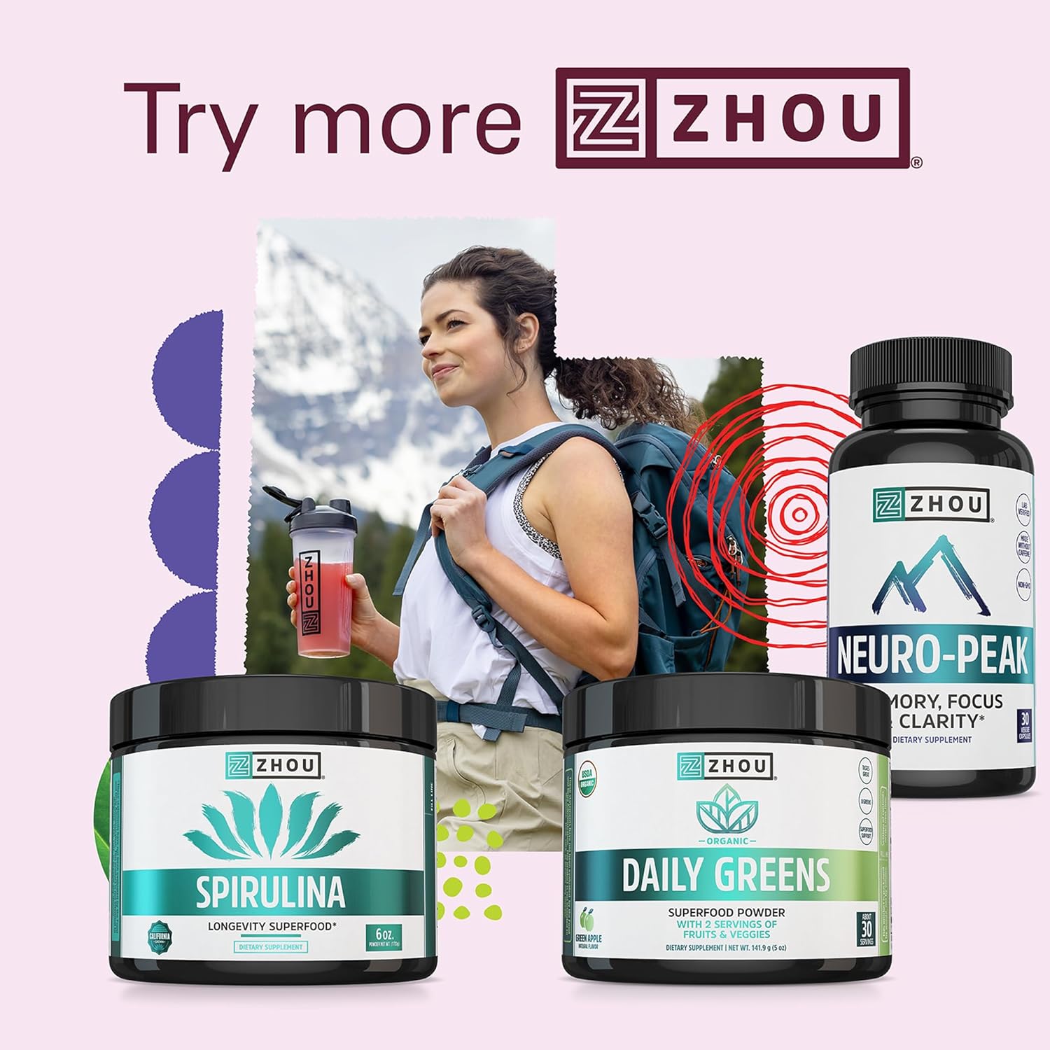 Zhou Spirulina Powder - Blue Green Spirulina Superfood for Women & Men with Vegan Protein, Chlorophyll & Phycocyanin for Smooth Energy & Longevity, Drink Mix for Smoothies - 6 oz Jar (48 Servings)