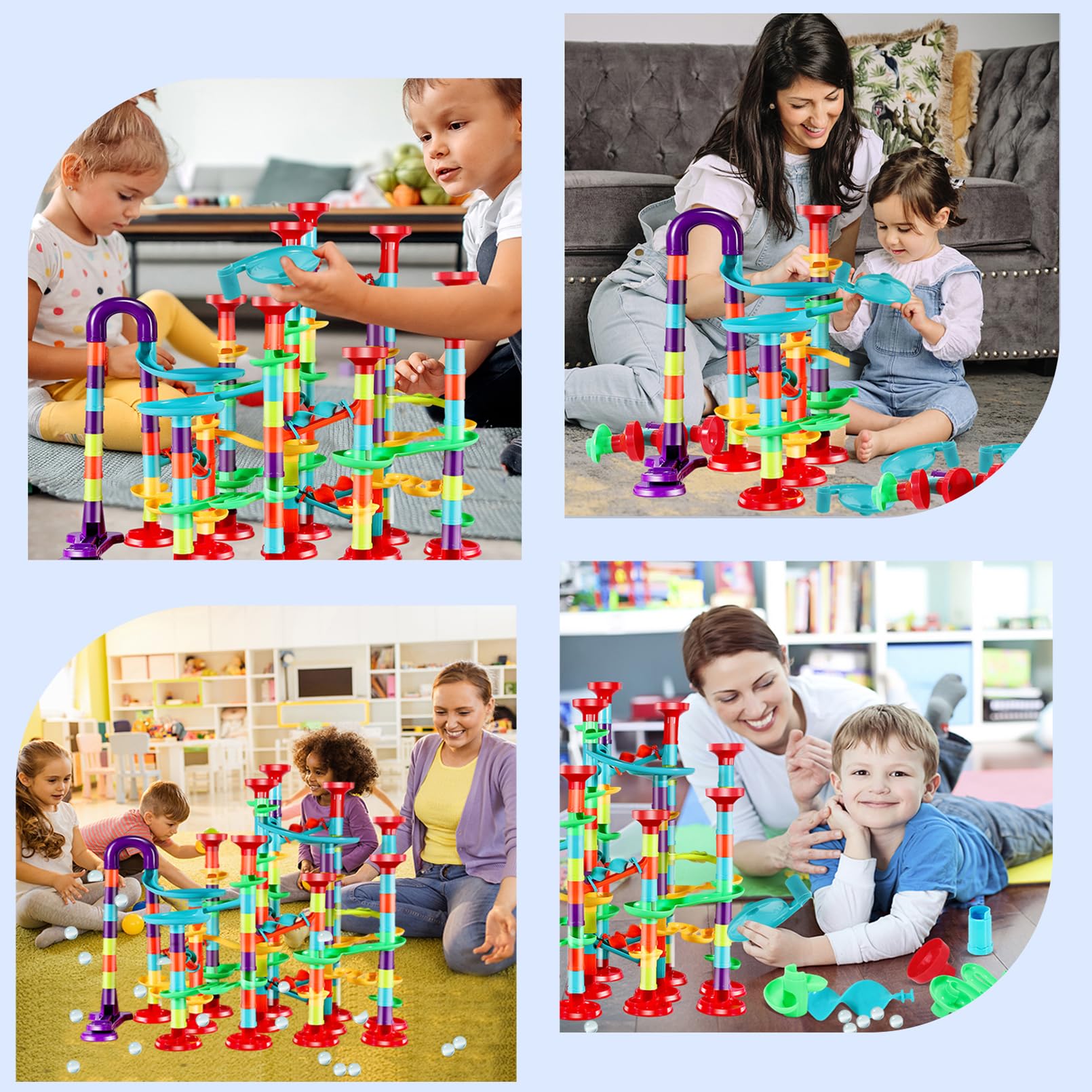 Juego de 197 piezas de bloques de construcción de mármol para niños, juego de laberinto de mármol, juego de carreras de canicas, juguete educativo de aprendizaje para niños y niñas (147 piezas + 50 7