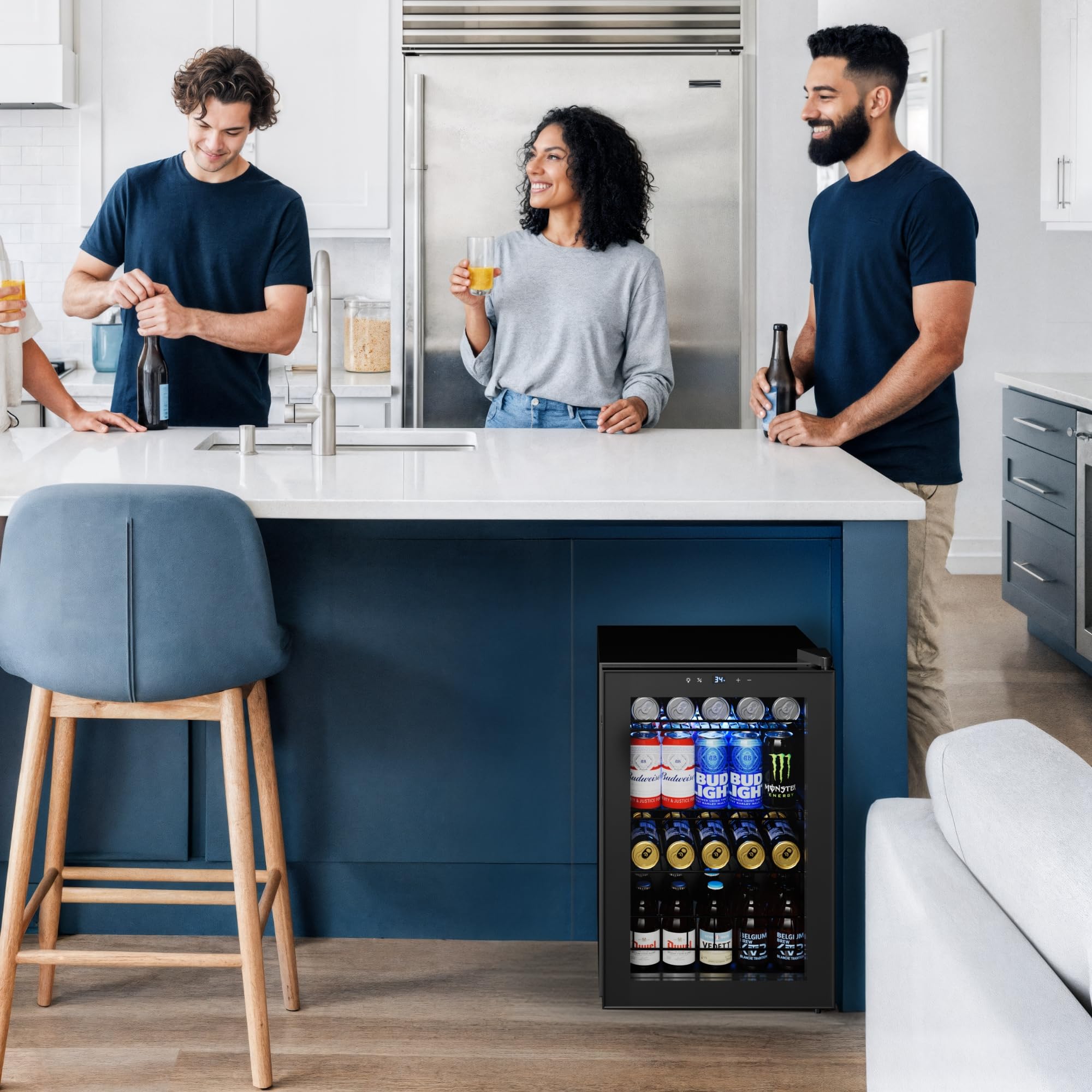 Yeego Beverage Refrigerator Cooler, 85 Cans Drink Mini Fridge with Glass Door for Soda Beer or Wine, Beverage Cooler with 34°F-54°F Digital Temperature Control for Home, Office, Bar