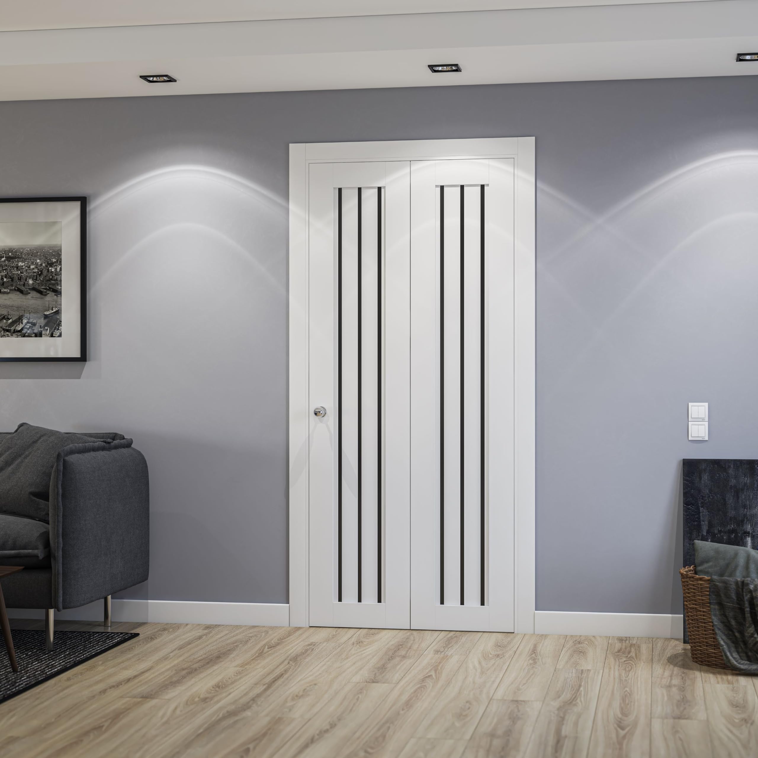 SARTODOORS Bifold Closet Doors 84 x 96 inches | Base 6094 White Bi-Fold Doors | Opaque Glass MDF Modern | Closet Laundry