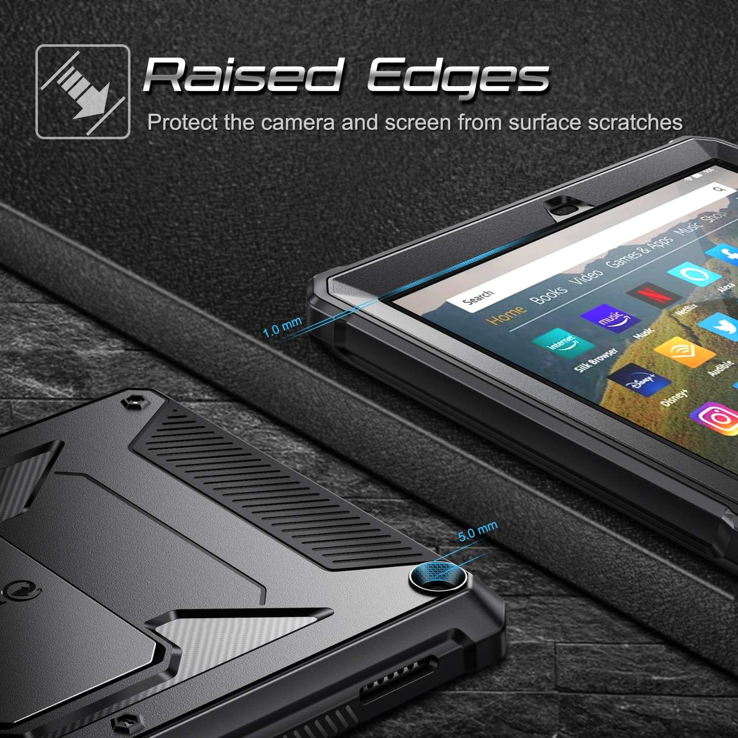 Fintie Shockproof Case for All-New Fire HD 8 and Fire HD 8 Plus Tablet (10th Gen, 2020 Release), [Tuatara] Rugged Unibody Hybrid Bumper Kickstand Cover with Built-in Screen Protector, Black