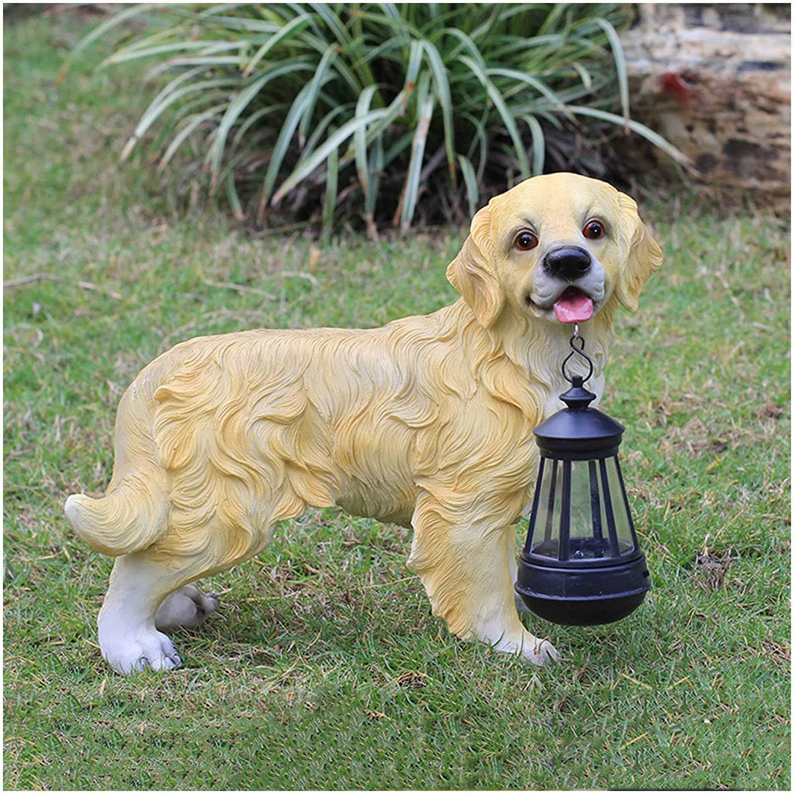 FAXIOAWA Statua Solare per Cani con Lanterna, Statue da Giardino per Cani realistiche in Piedi in Resina con Luce Antivento, per Illuminazione e Decorazioni da Giardino