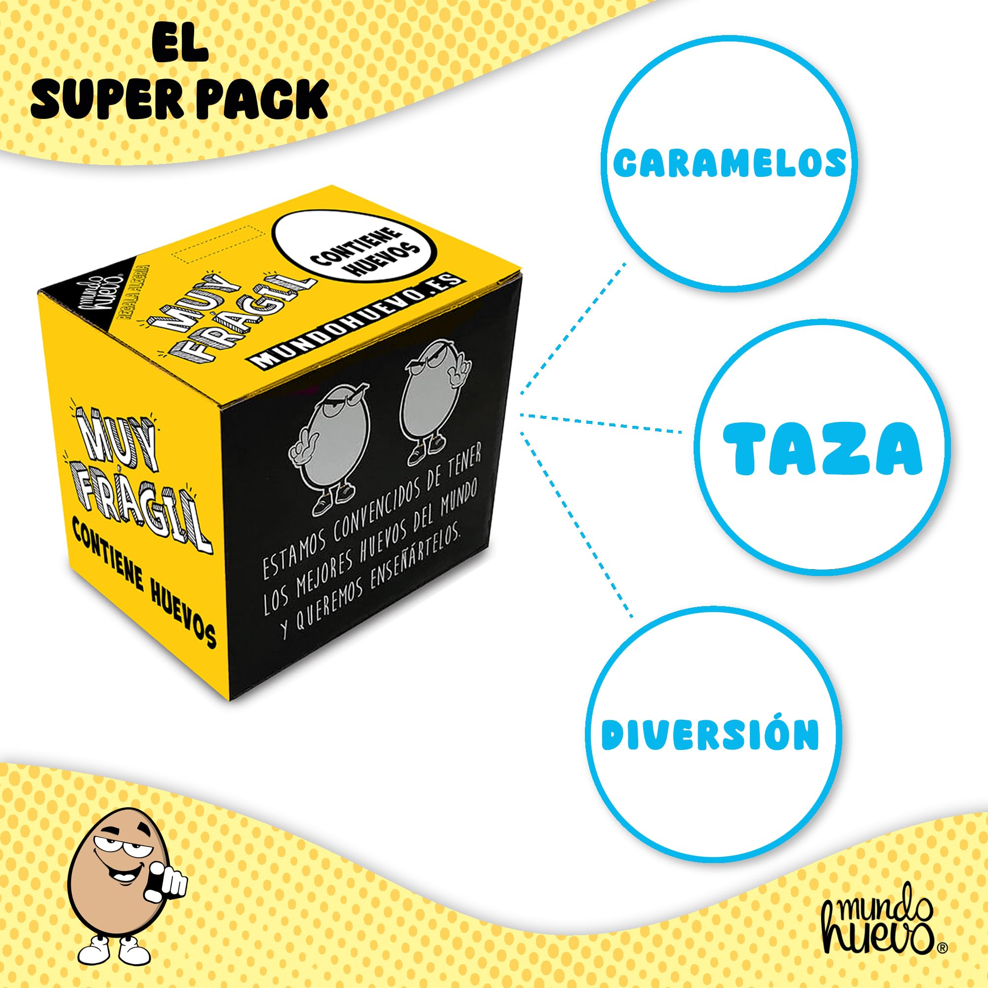 Mundohuevo Taza Personalizada PROFE TE Queremos UN Huevo 350 ml + Caramelos de Broma PROFEROFENO 12 sztuk