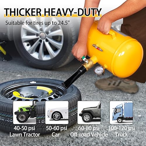 Miniatura 7 de Inflador compacto de neumáticos de aire alto de 10 galones para camión tractor, amarillo