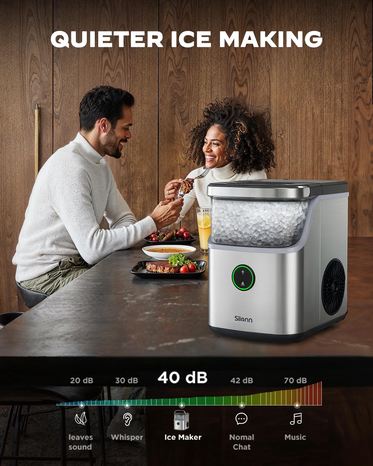 Silonn Nugget Ice Maker Countertop, Ice Basket with Handle, Quiet Operation & Self Cleaning Ice Machine, Chewable Ice, 33 lbs/24H, Portable Pellet Ice Maker with Scoop for Home, Kitchen and Office on Fridge.com