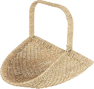 Household Essentials Woven Seagrass Flower Basket with Detachable Handle