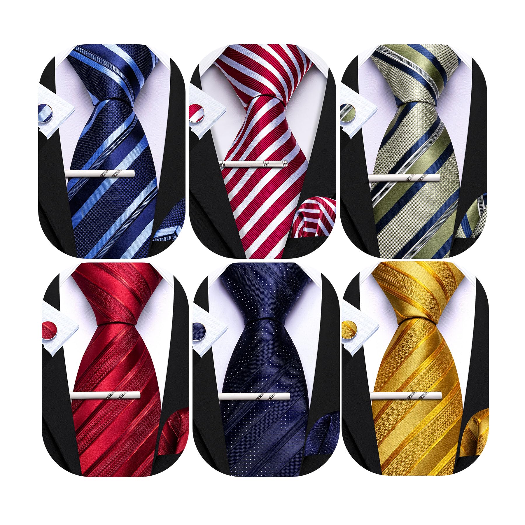 Barry.Wang Corbatas para hombre, 6 piezas, de seda, a rayas, estampado floral, con bolsillo, cuadradas, para boda, negocios, fiesta, 8,5 cm