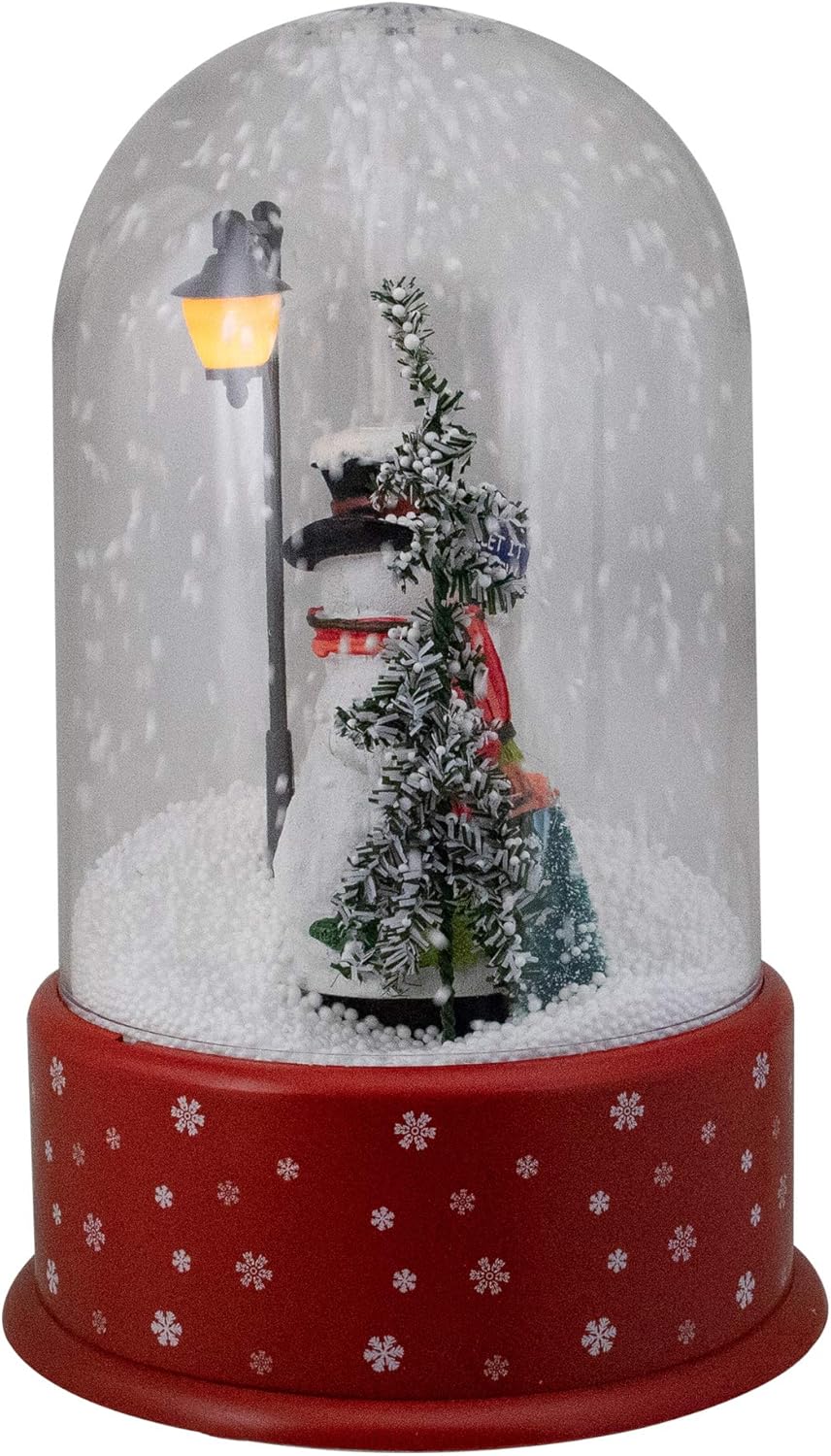 Lighted Snowman with Street Light Snowing Christmas Globe - 11.75"
