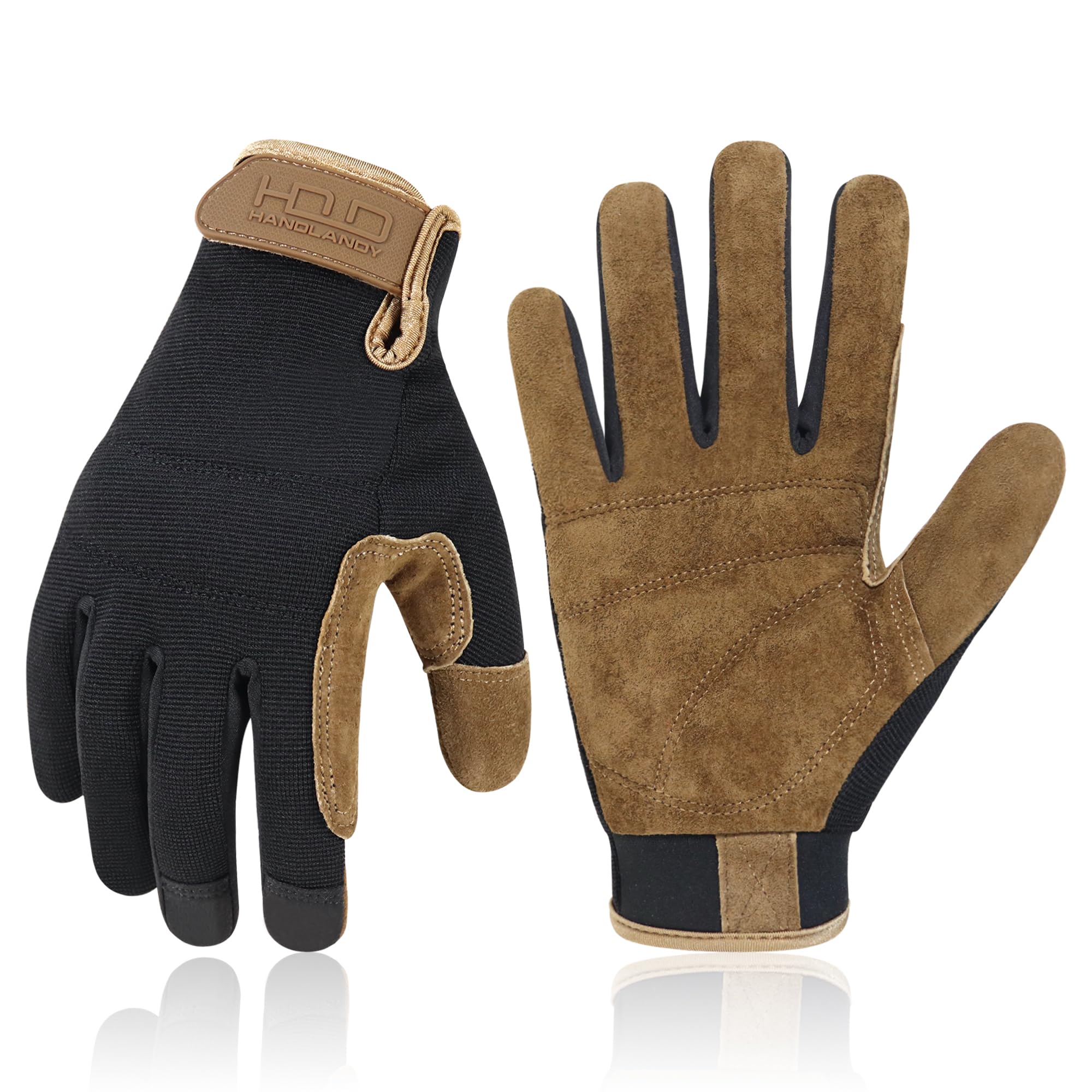 HLDD HANDLANDY Mens Firm Grip General Utility Light Work Gloves, Mechanic Gloves Touchscreen for Men, Light Duty Safety Work Glove