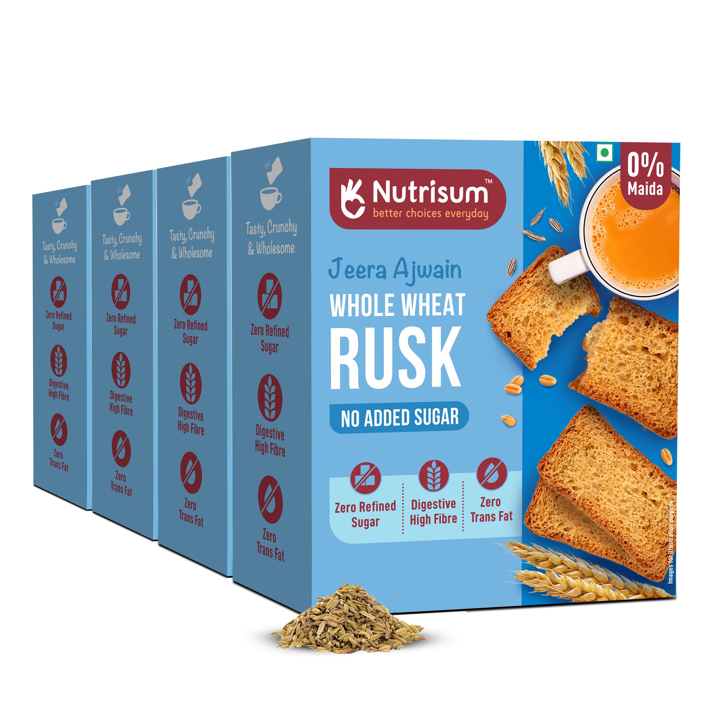 Nutrisum Premium Whole Wheat Rusk Jeera & Ajwain Flavour, High Fiber, Refined Sugar Free, Tea Toasts 180 gms (Pack of 4) (B0CK5GBW2Z) Amazon Price History, Amazon Price Tracker