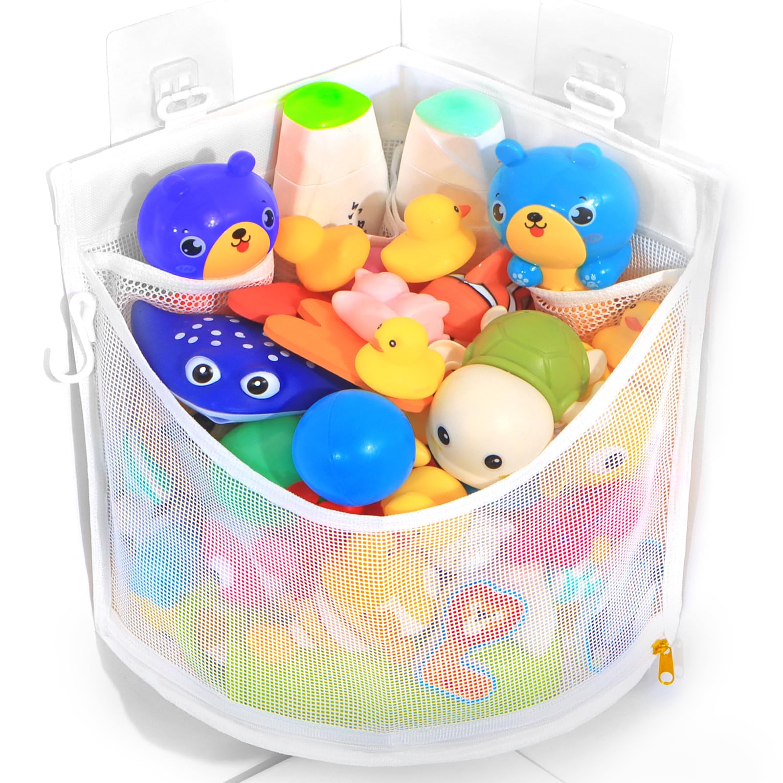 KPH Bath Toy Organizer Large Capacity Corner Hanging with Mesh bath toy storage Quick Drying