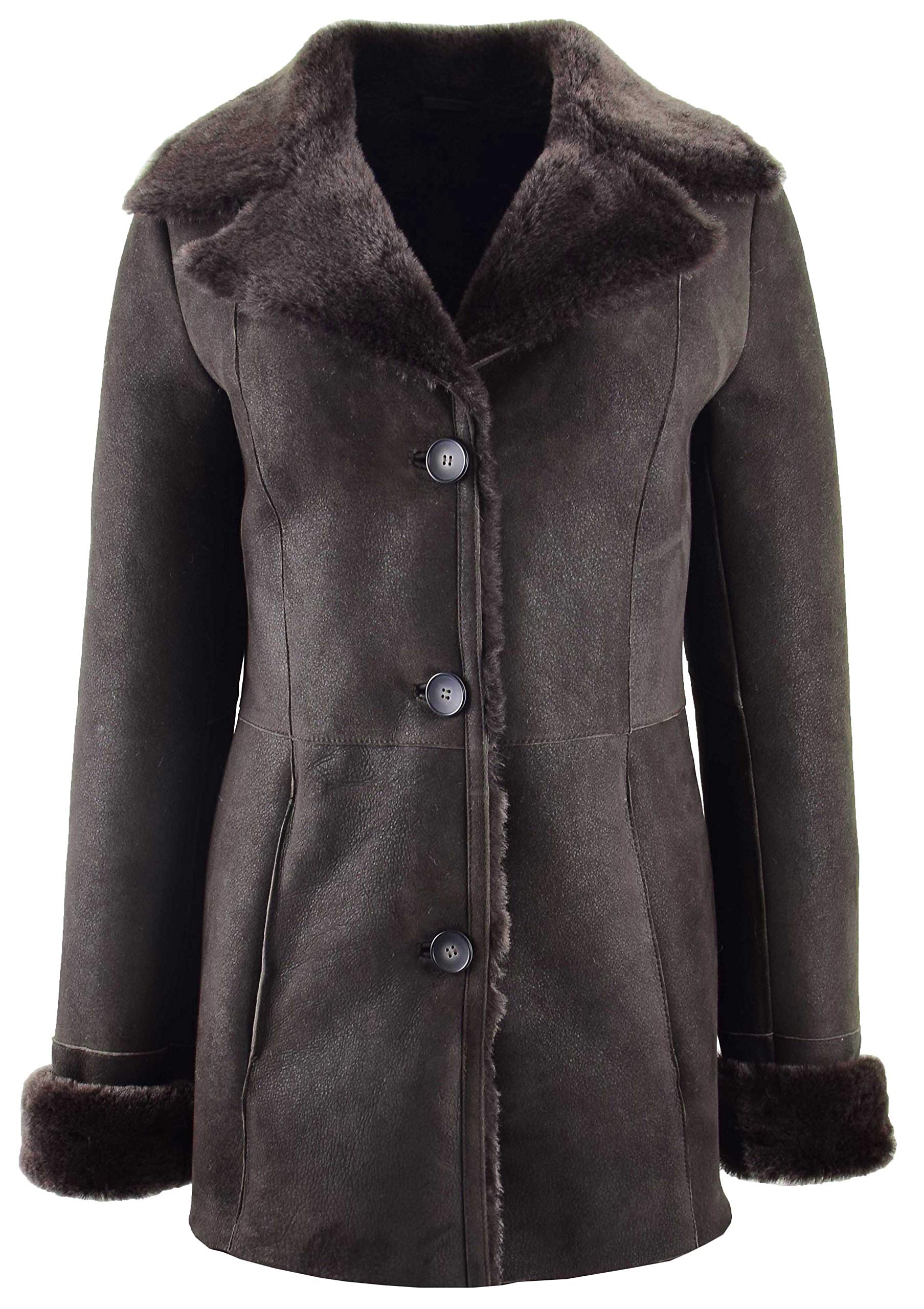 House Of Leather Womens Real Sheepskin Mac Coat Mid Length Classic Style Tammy Brown (18)