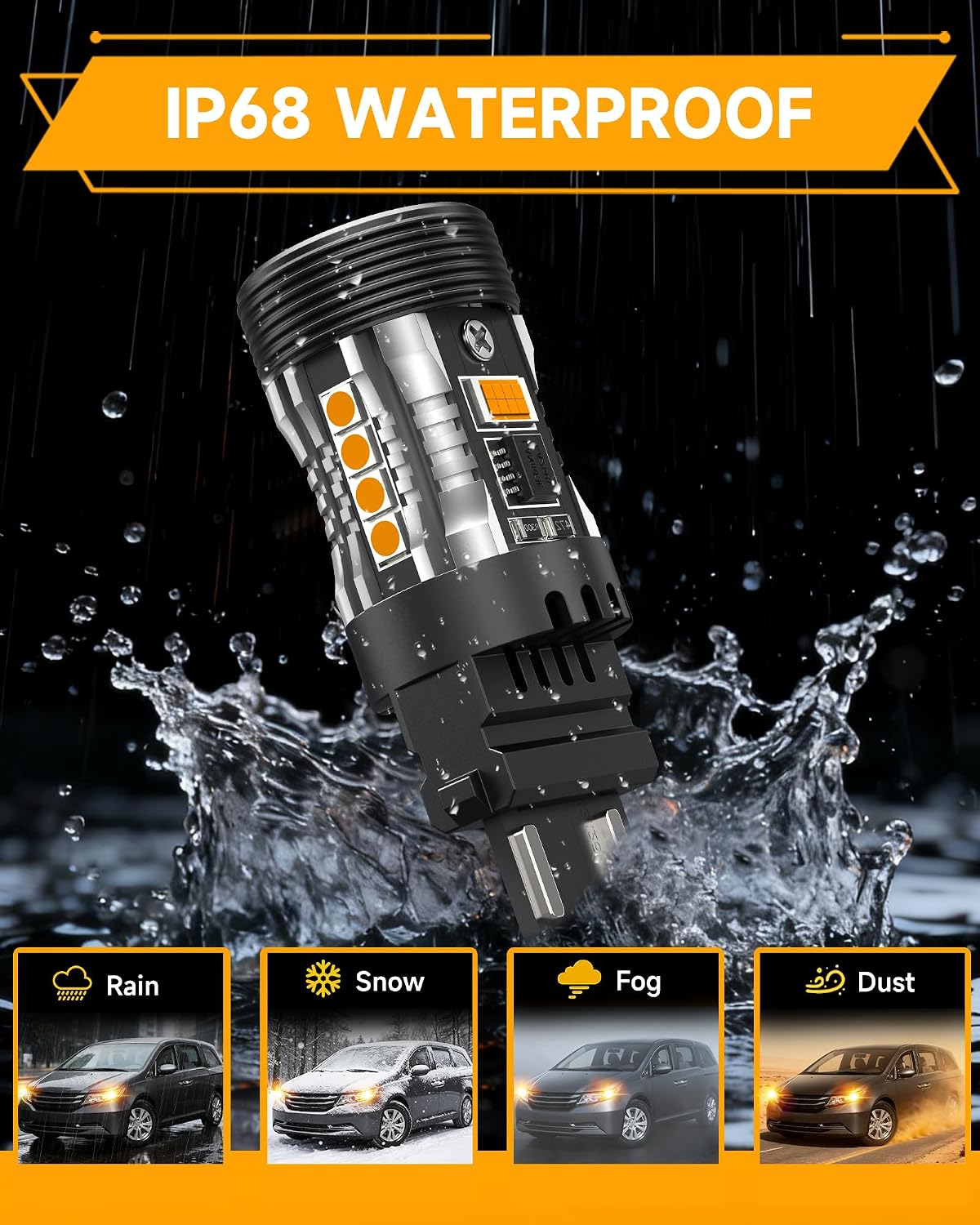 3157 Amber LED Turn Signal Light Bulb Fit for Honda Odyssey 2011-2017 Front Turn Signal Lights, 600% Upgraded Brightness, 60000 HRS Lifespan with 15000RPM Fan, Pack of 2