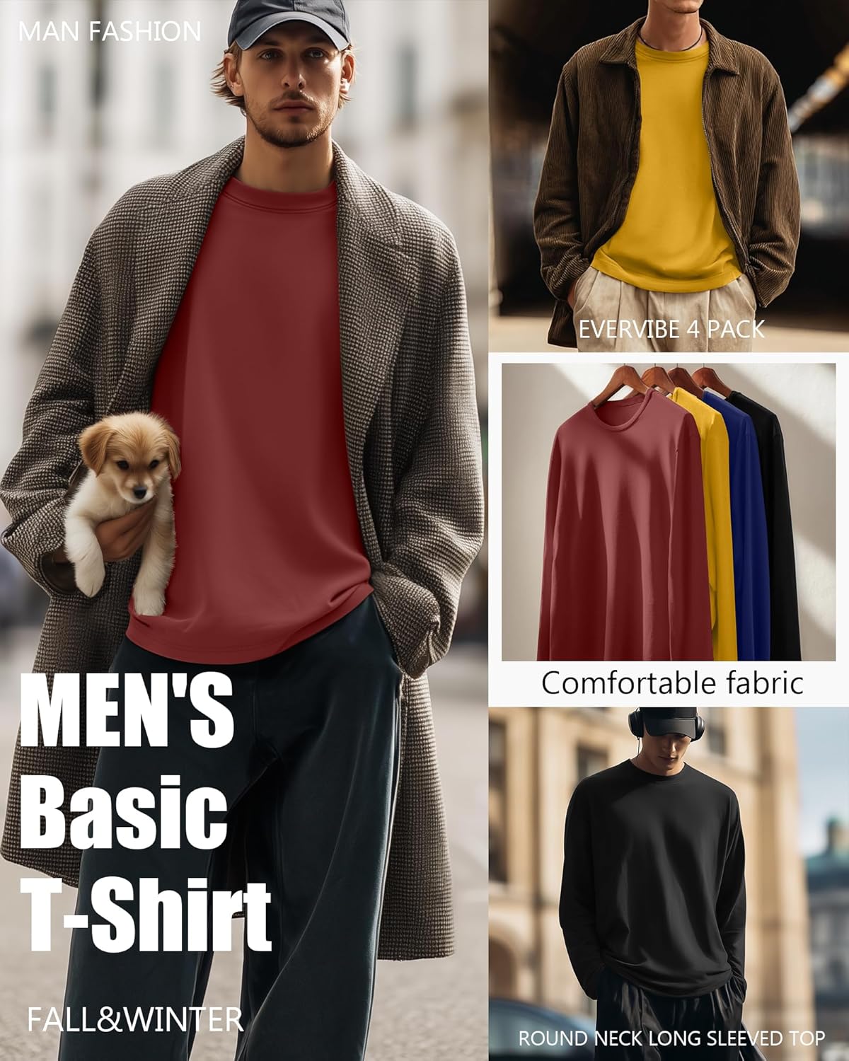 4 Pack Mens Big and Tall Thermal Shirts Fleece Lined Long Sleeve Loose Fit Undershirts Crewneck Casual Plus Size Top - Image 4