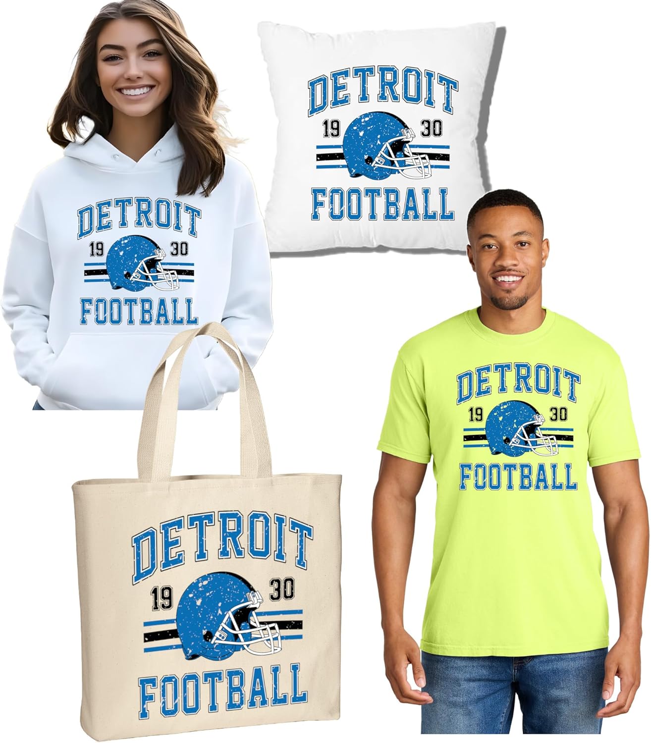 Vintage Detroit Football Team Iron-On Transfers – 20 Ready to Press DTF Film – Vintage Helmet Designs – Heat Press Decals for T-Shirts, Hoodies, and Fabrics