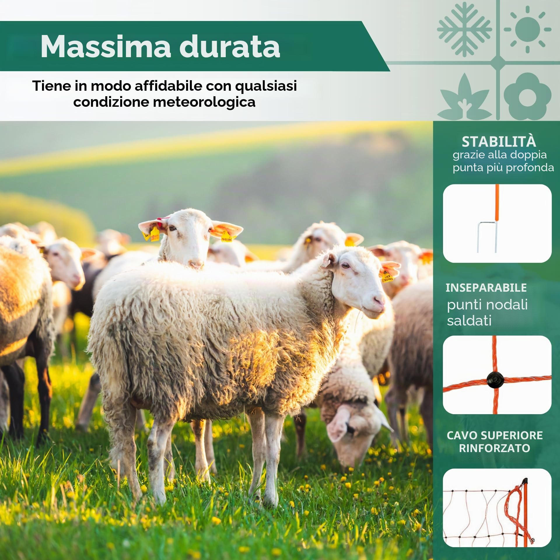 Agrarzone Rete per pecore elettrificabile Classic 50 m x 108 cm - Robusta e visibile, con doppia punta - Ideale per pecore, capre, agnelli, cani e pollame