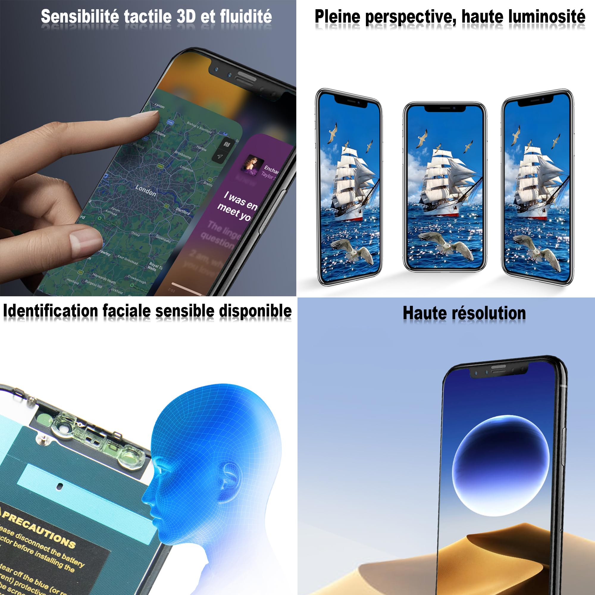 Cadre de Rechange pour iPhone 11 Pro Max avec écran LCD et numériseur d'écran Tactile 3D avec kit d'outils de réparation avec adhésif étanche en Verre trempé